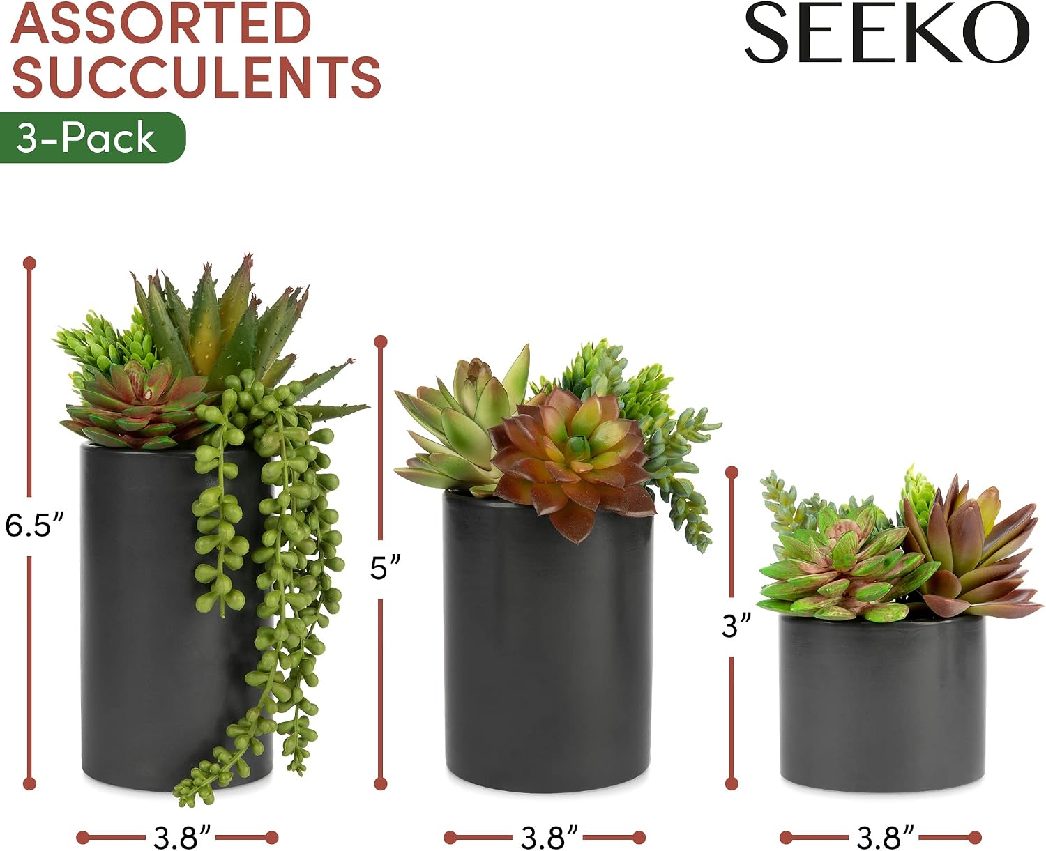 Fake Succulents Plants Artificial in Ceramic Pots Realistic Faux Succulents / Assorted / Set of 3