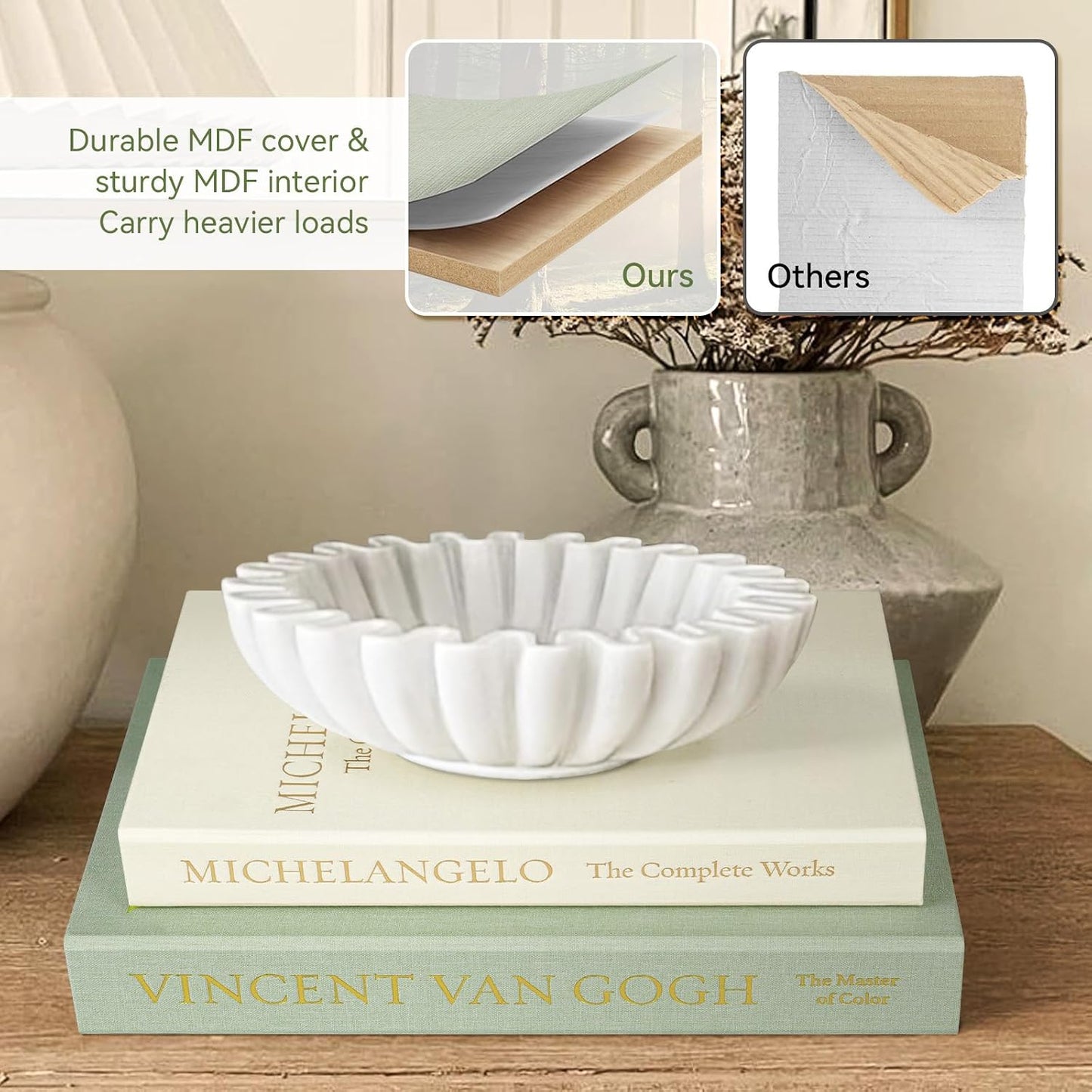 Minimalist Linen Hardcover Faux/Fake Books / Sage-beige / Artist / Set of 2