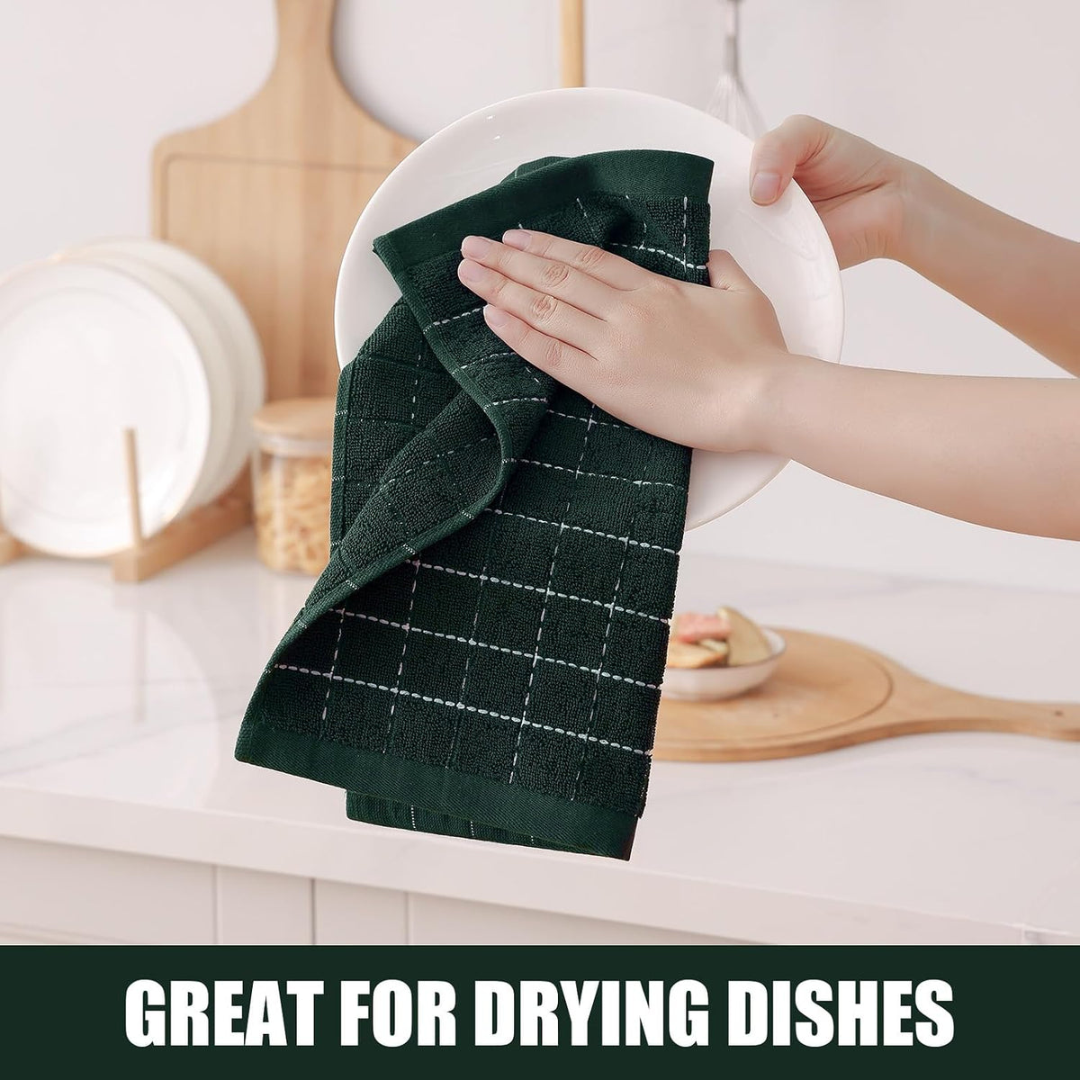 Homaxy 100% Cotton Terry Kitchen Dish Cloths, 12 Pack, Blackish Green | Ultra Soft and Absorbent Dish Towels for