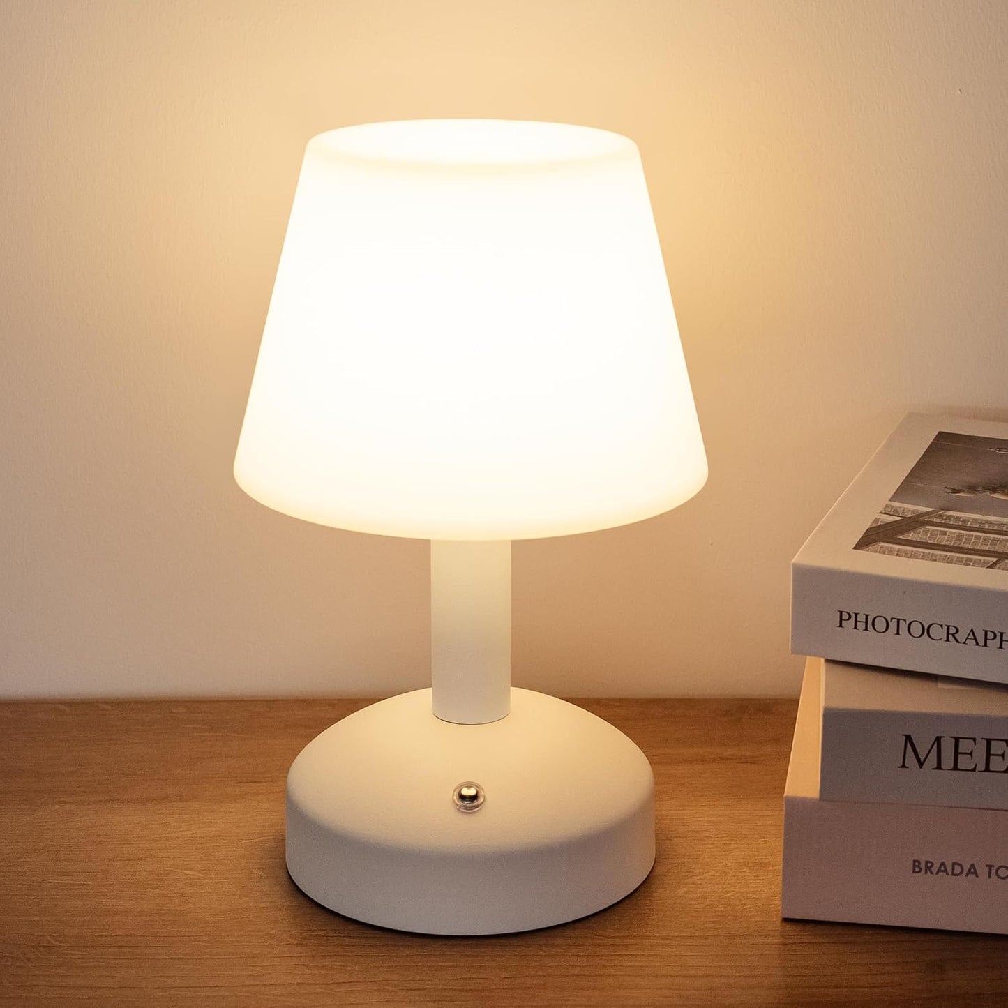KDG White Cordless Small Table Lamp, Outdoor Shower Waterproof Desk Lamp | Modern Portable LED Dimmable 4000mAh