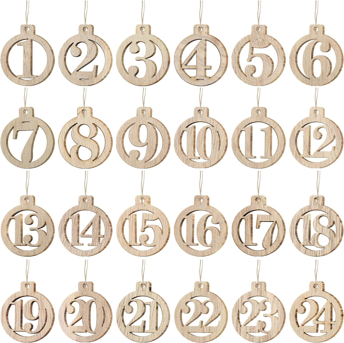 GWHOLE 1-24 Wooden Number with String for Christmas Advent Calendar