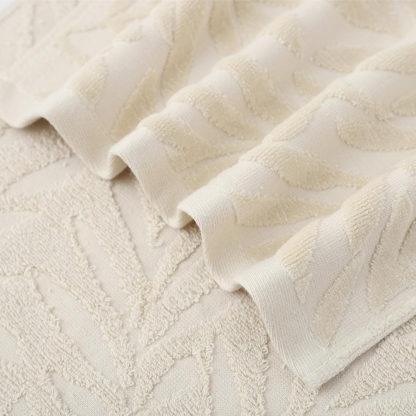 Hand Towels Set of 4 Leaf Pattern 100% Cotton Absorbent Soft Decorative Towel for Bathroom (Light Brown)