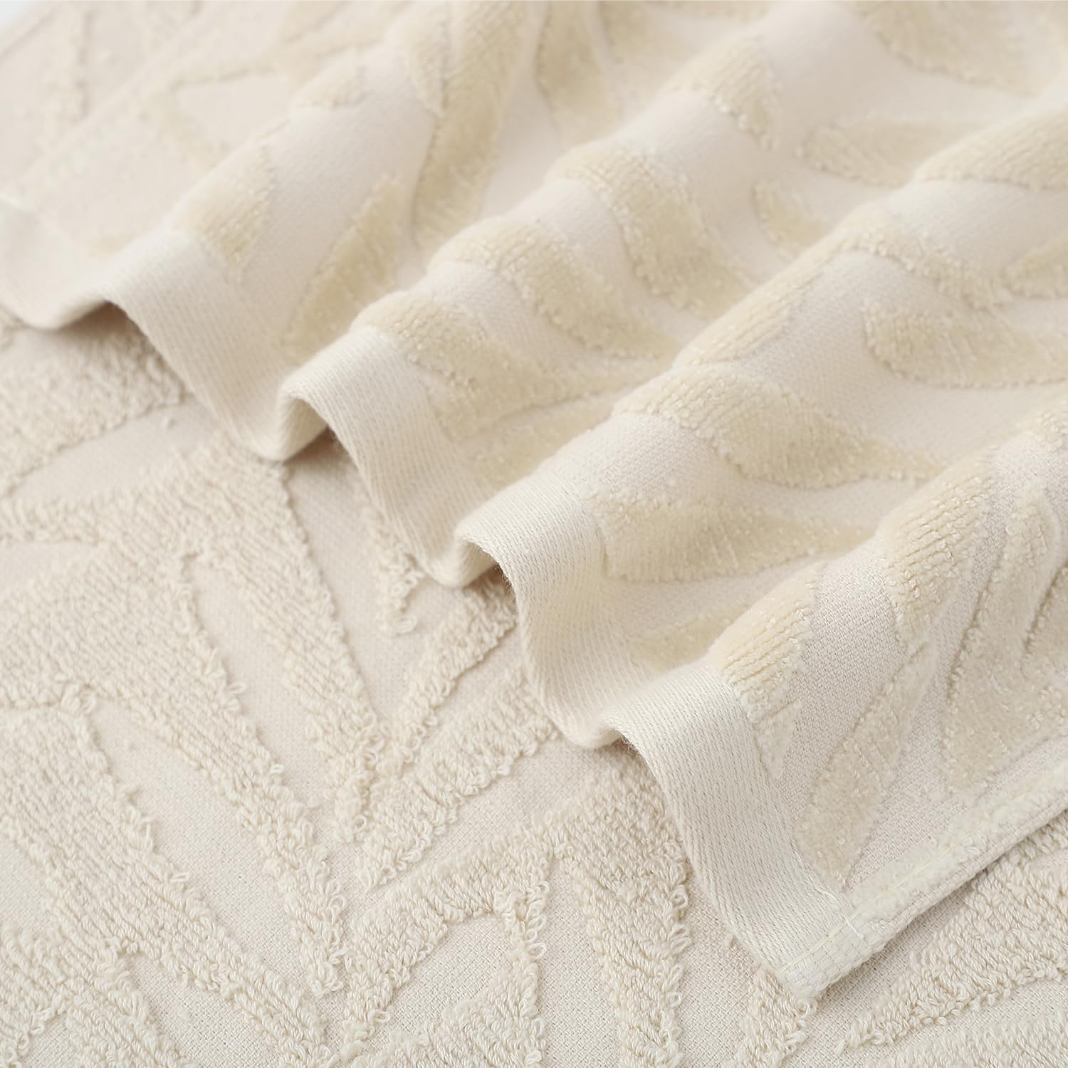 Hand Towels Set of 4 Leaf Pattern 100% Cotton Absorbent Soft Decorative Towel for Bathroom (Light Brown)