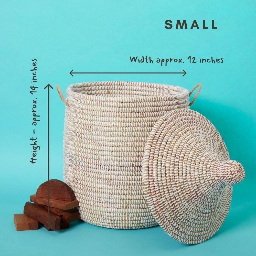 Small African Wicker Basket / White / 12 Inch
