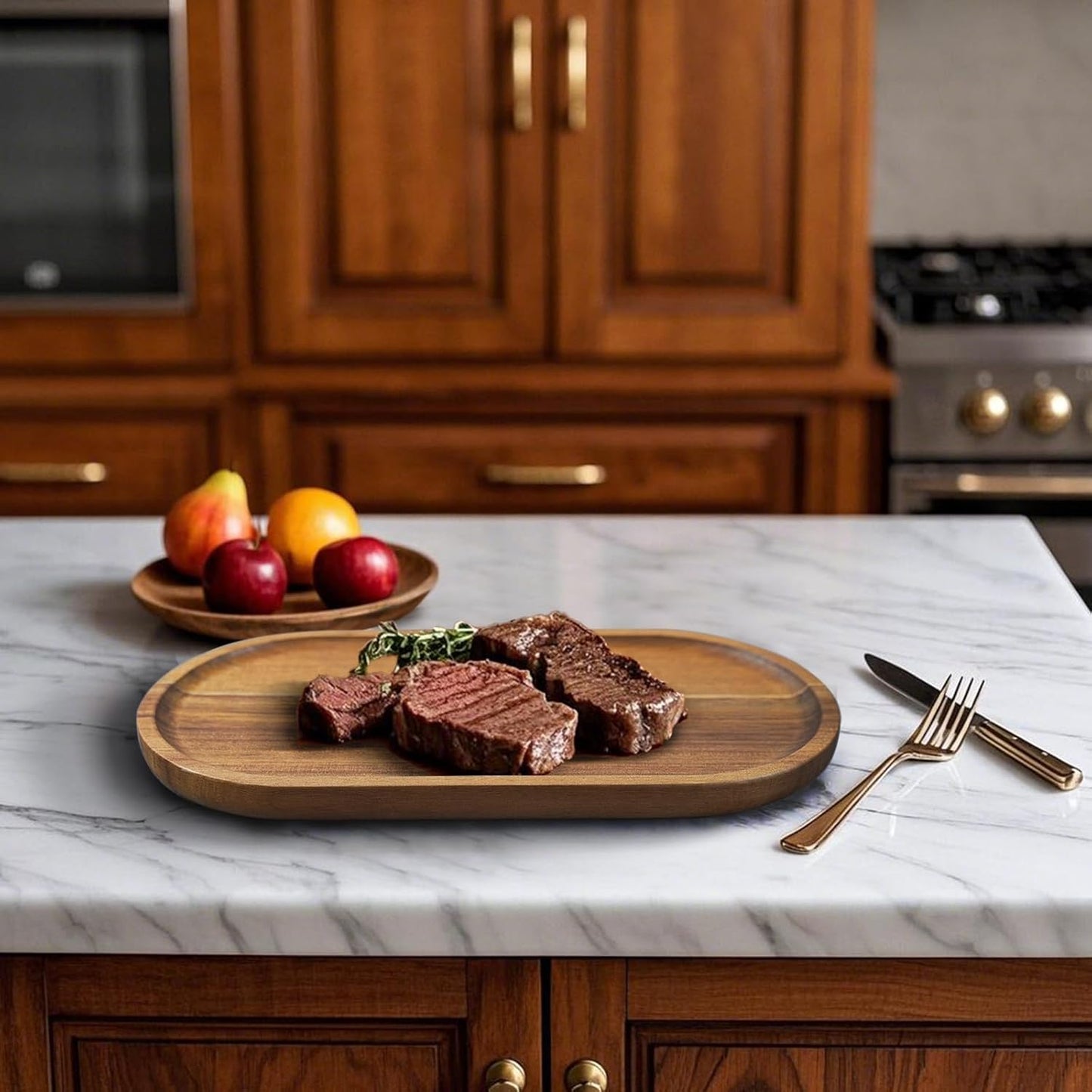 Small Acacia Wooden Tray Rustic Wood Serving Trays Bulk Boards Oval / 11.8 x 6 x 0.8 / Set of 2