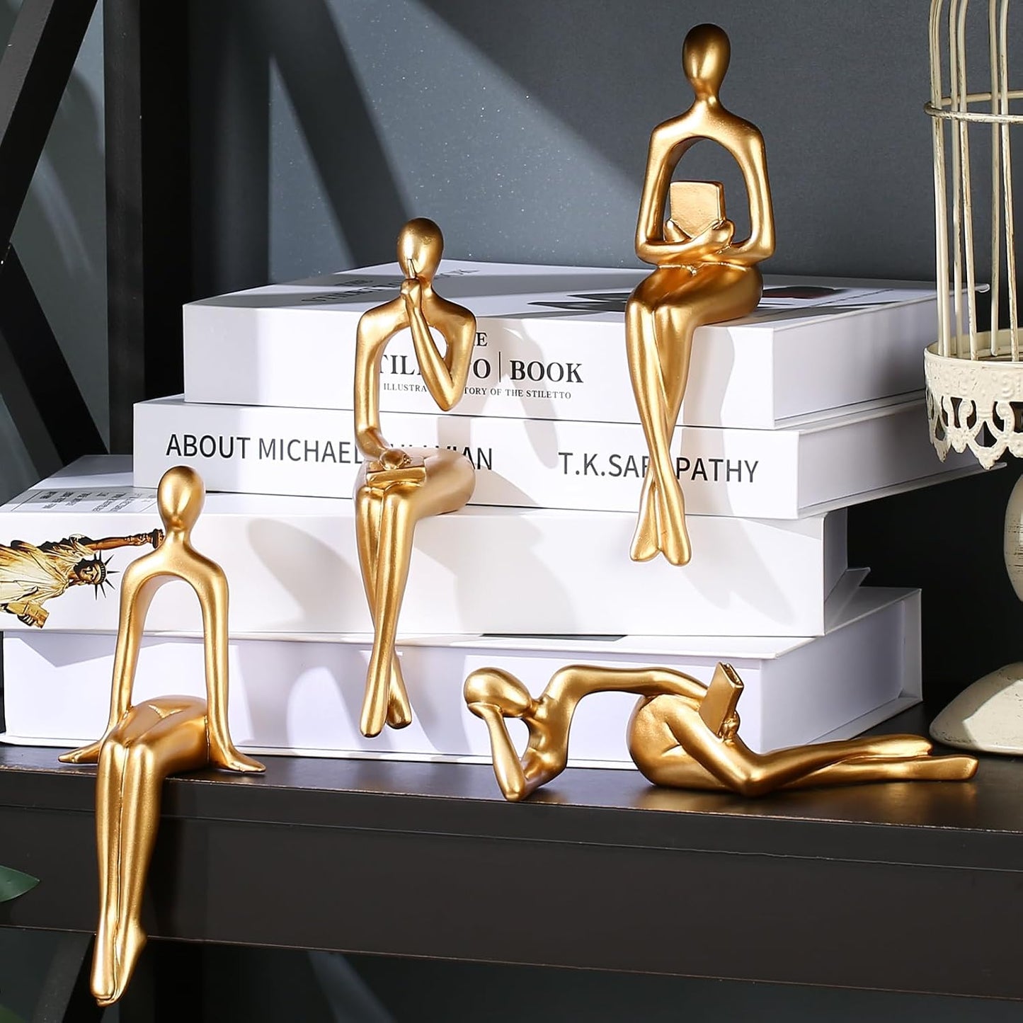 Bookshelf Decor Thinker Statue Figurines -Decorate Your Home / Gold / Set of 4