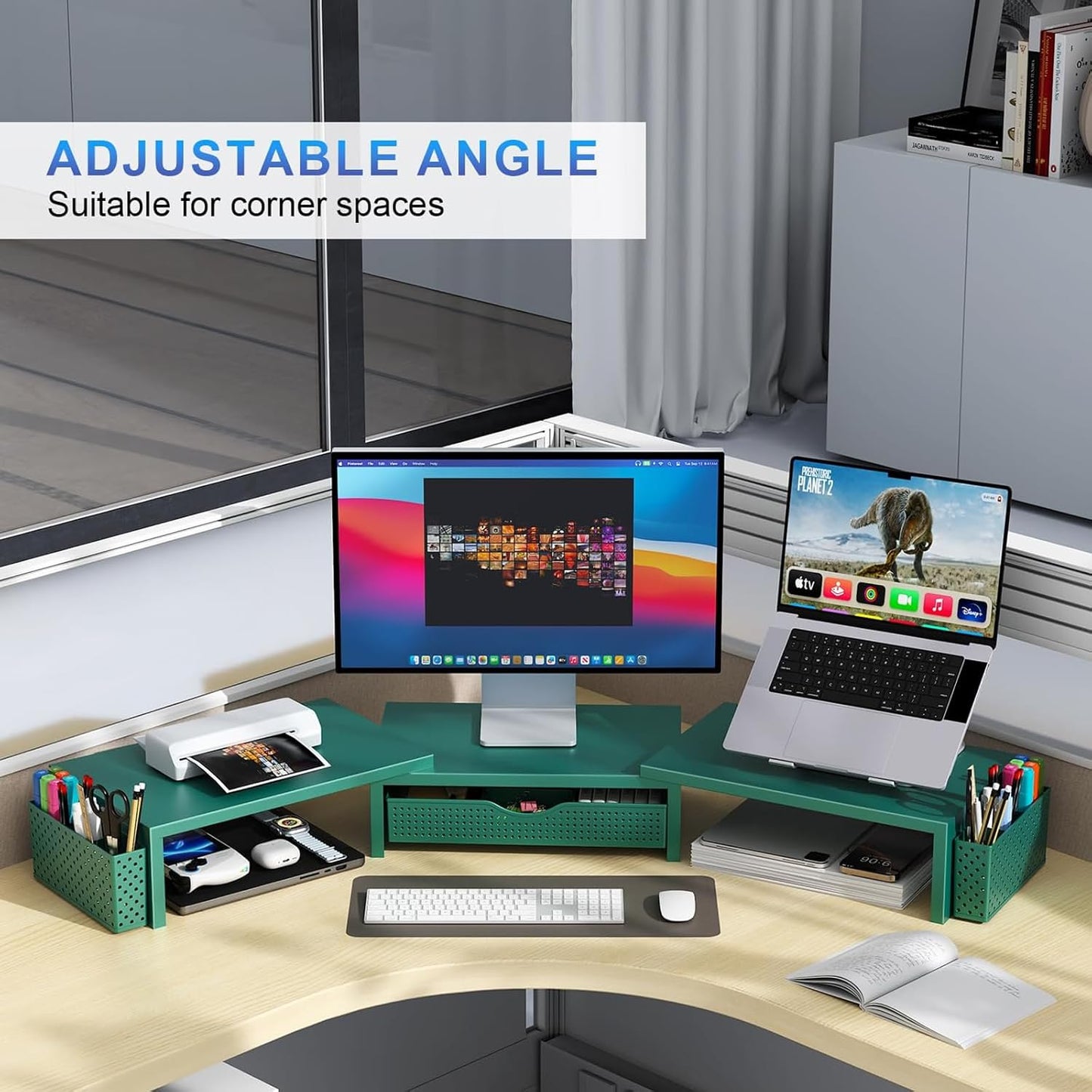 gianotter Dual Monitor Stand Riser With Drawer and 2 Pen Holders | Computer Monitor Stand Desk Organizer and