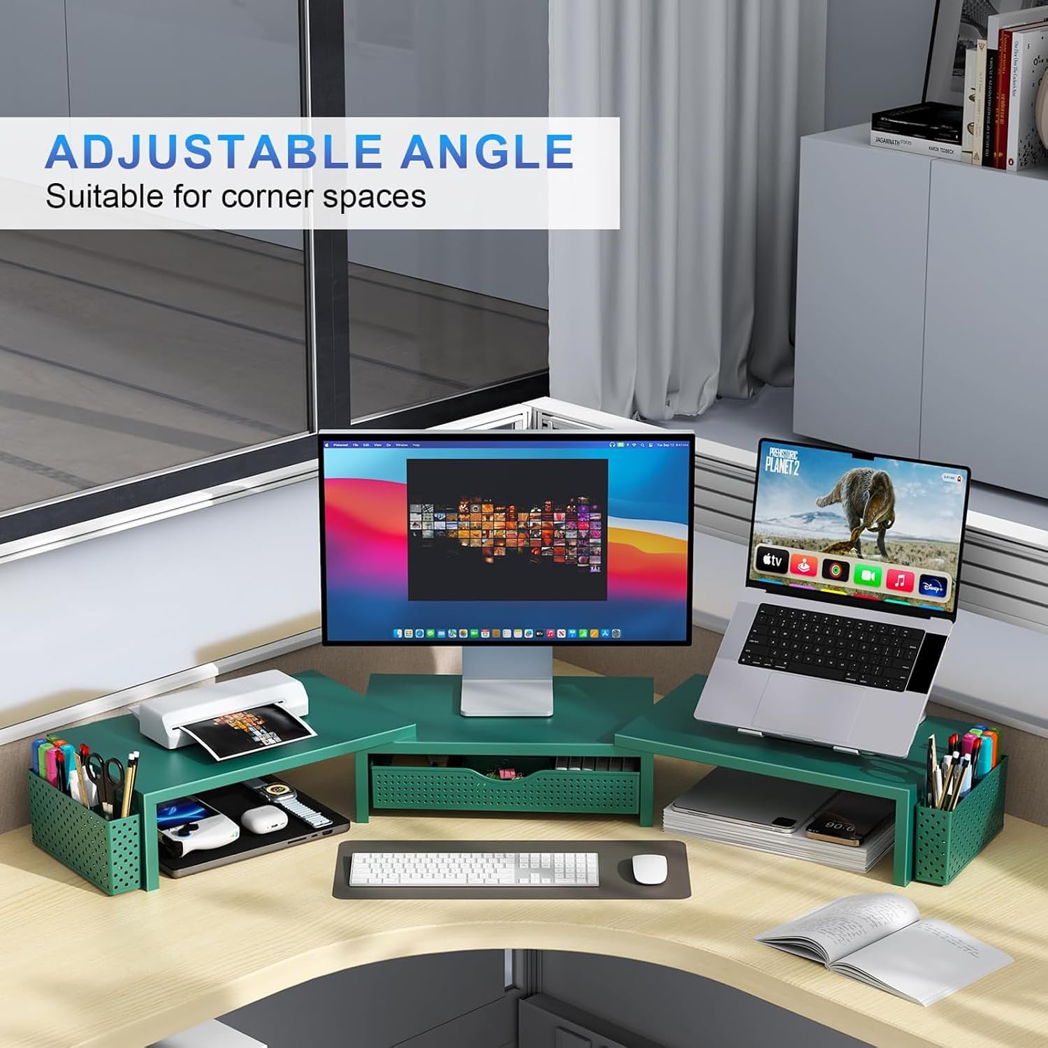 gianotter Dual Monitor Stand Riser With Drawer and 2 Pen Holders | Computer Monitor Stand Desk Organizer and