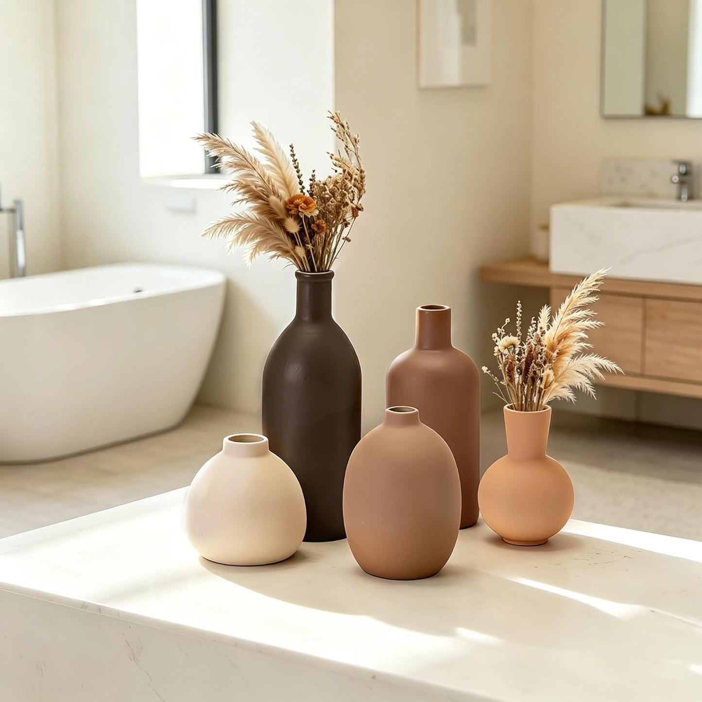Small Ceramic Flower Vase Set / Brown / Set of 5