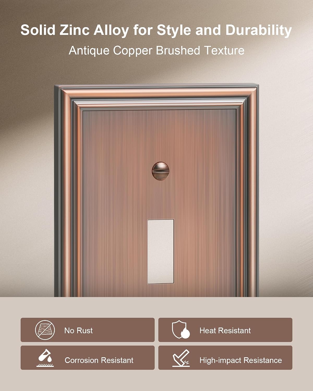 6-Pack Zinc Alloy Single Toggle Light Switch Cover Plate, Solid Wall Plate | Decorative Switch Plate Covers, Durable 1