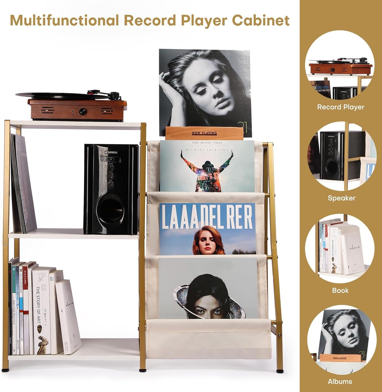 HYCFYJR Stand for Record Player, 3 Tier Vinyl Record Storage with Now Playing Holder, Turntable Stand, Vinyl Display