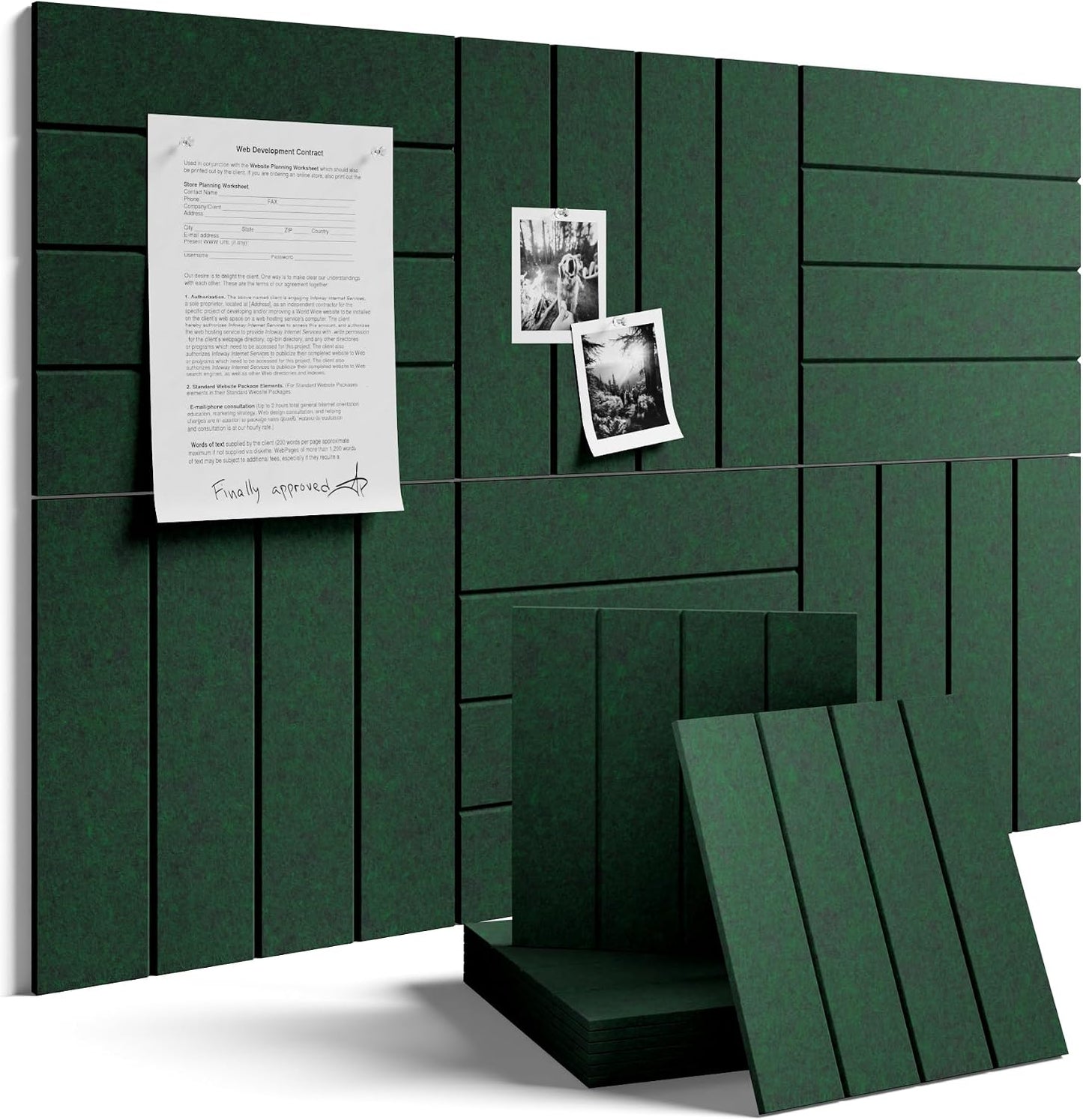 Fluxynara 36" x 24" Large Felt Bulletin Board, Pine Green
