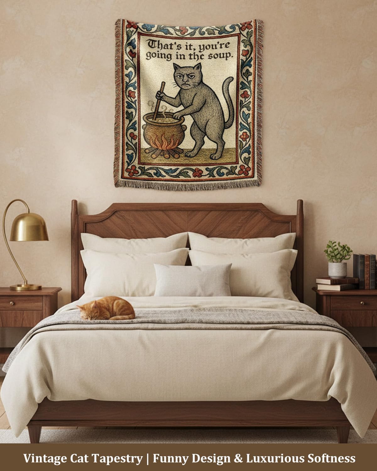 Weird Medieval Cat Woven Tapestry / 1PC