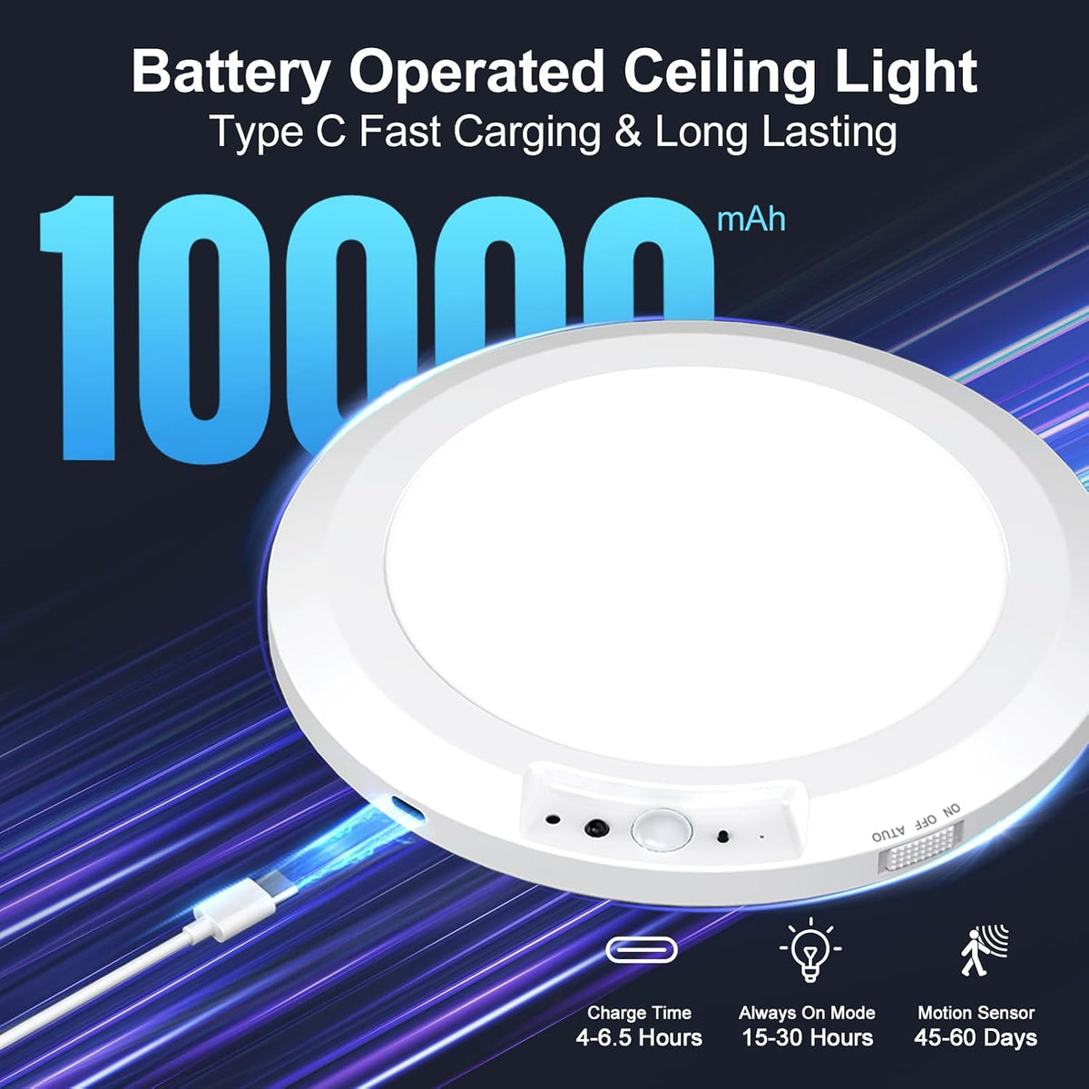 Rechargeable Motion Sensor Ceiling Light Indoor Closet Light with Remote | Battery Operated Ceiling Light with Timer