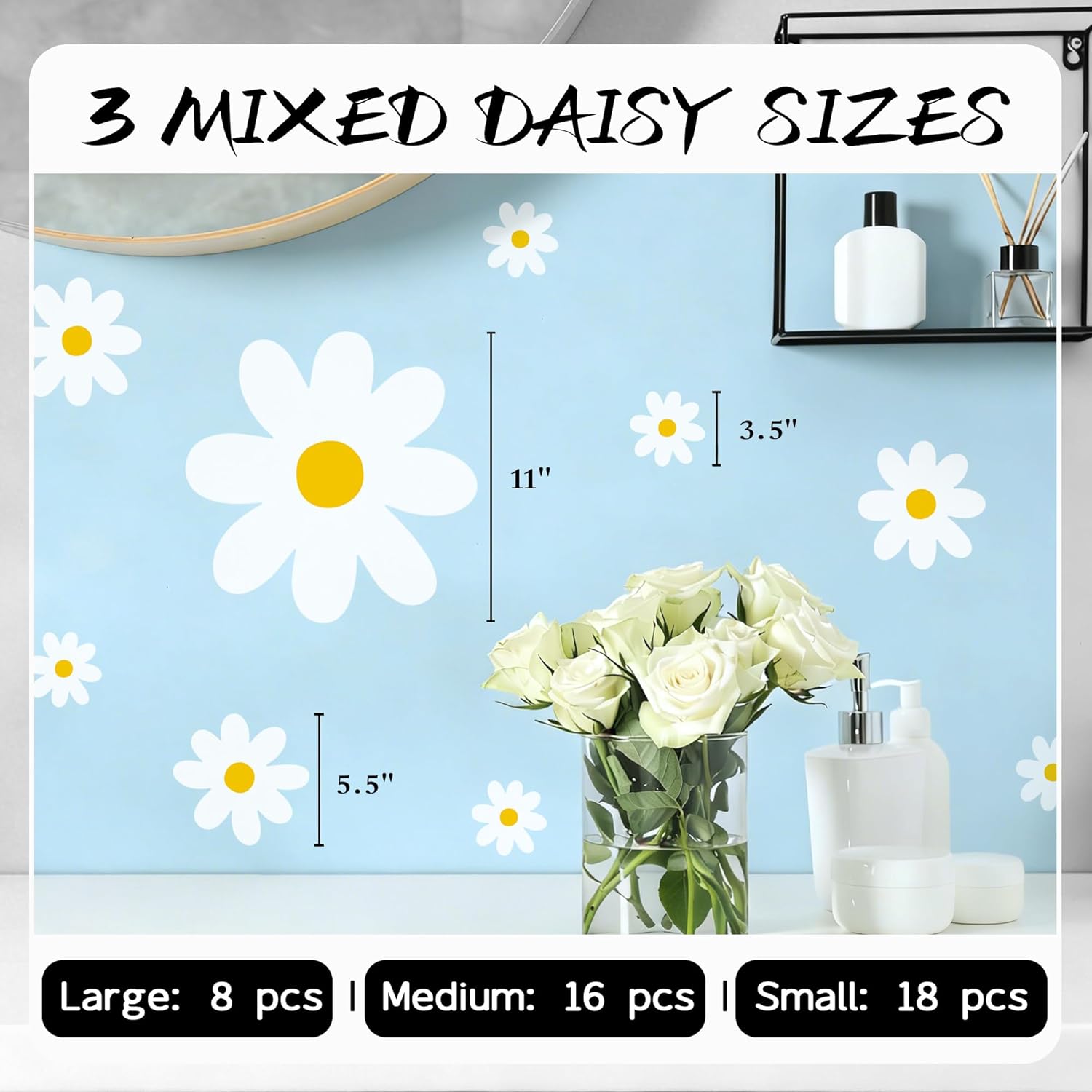 Large Daisy Wall Decals / White / Set of 42
