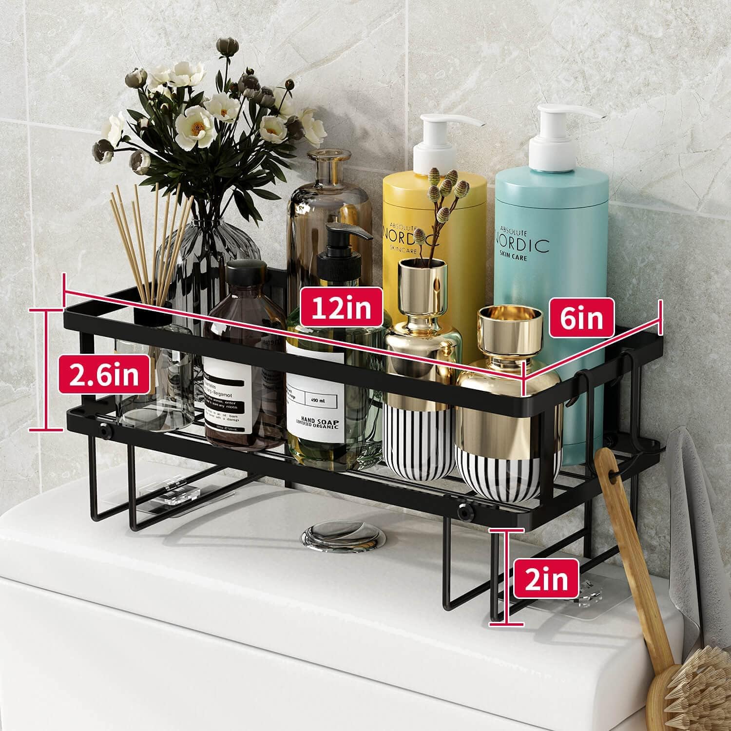 1-Tier Over Toilet Storage - Wall-Mount Bathroom Shelf with 2 Hook | Bathroom Organizers and Storage Cabinet