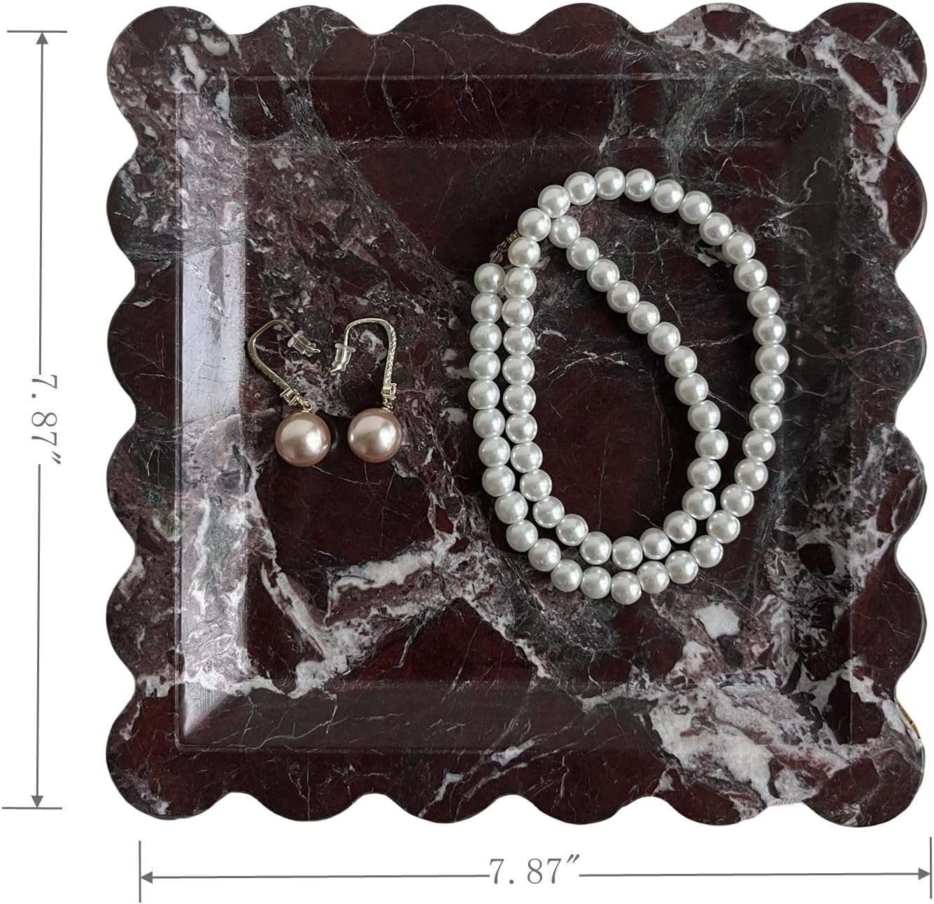 Vintage Marble Tray Small Ornaments Scalloped Tray Handmade Storage Dish / Rosa Levanto / Natural