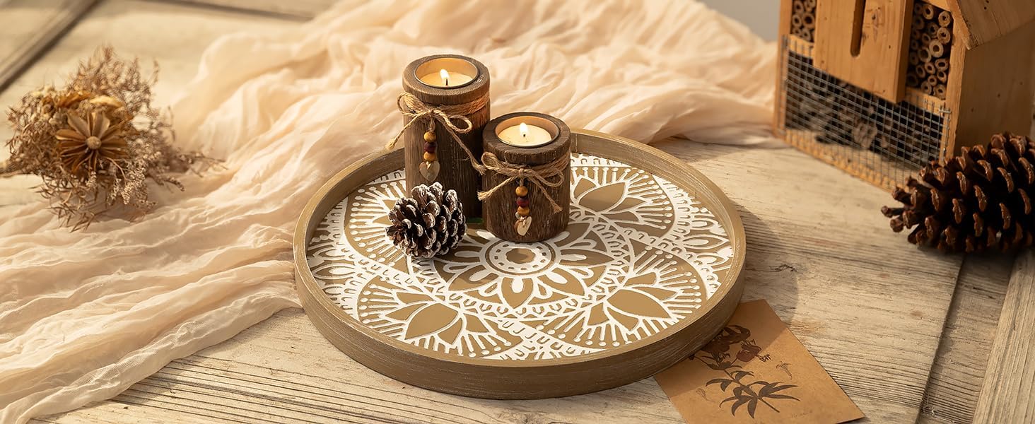 Boho Coffee Table Trays / 11.8 / Lotus Brown