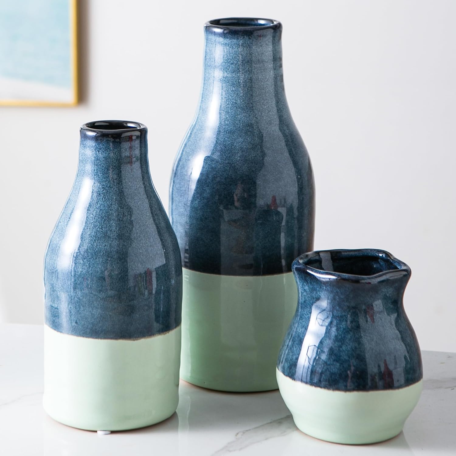 Ceramic Vase Set 3 / Green and Blue Vase Set