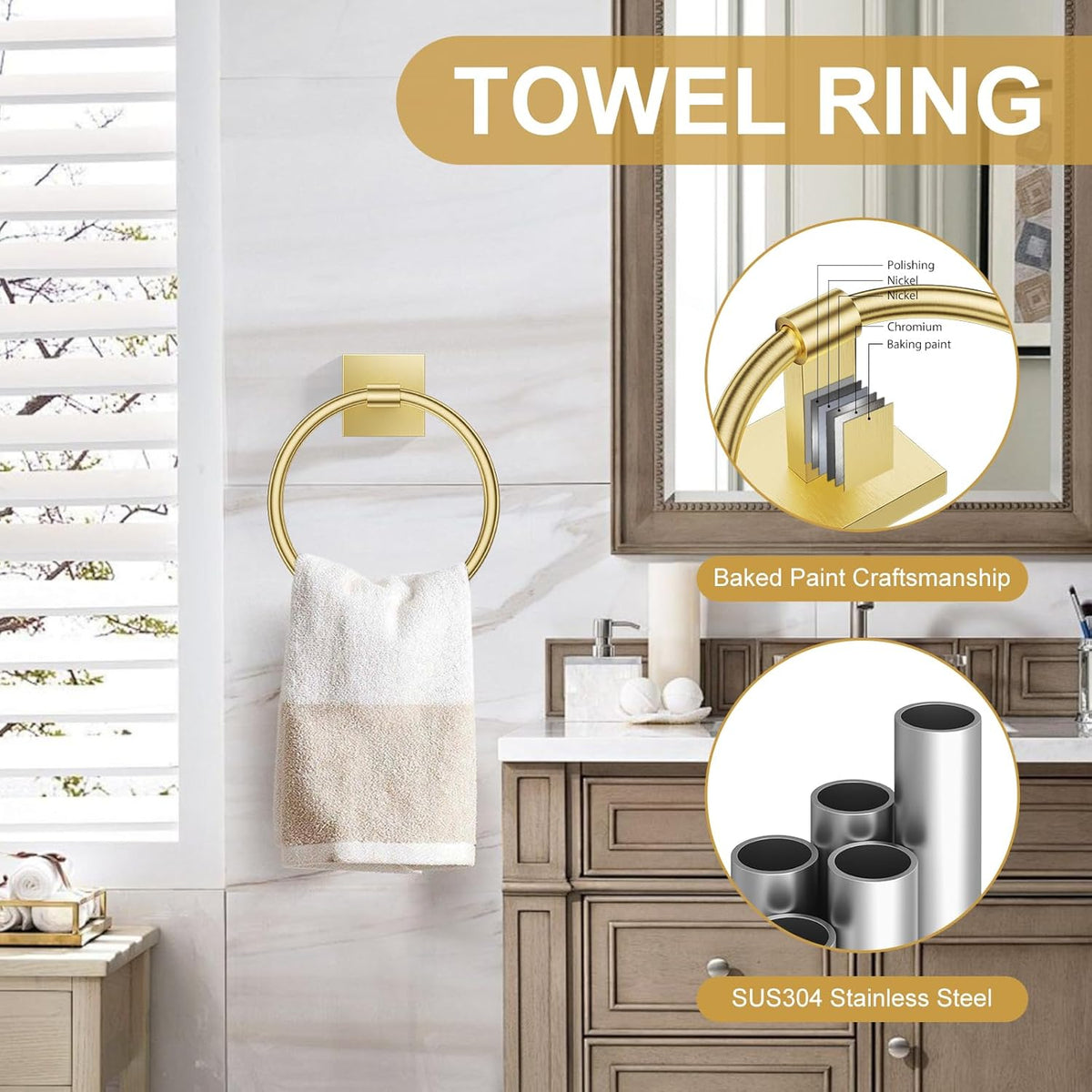 10 Pieces Brushed Gold Towel Bar Set, Double Dase Toilet Paper Holder Bathroom Hardware Set, 23.6 Inch Stainless Steel