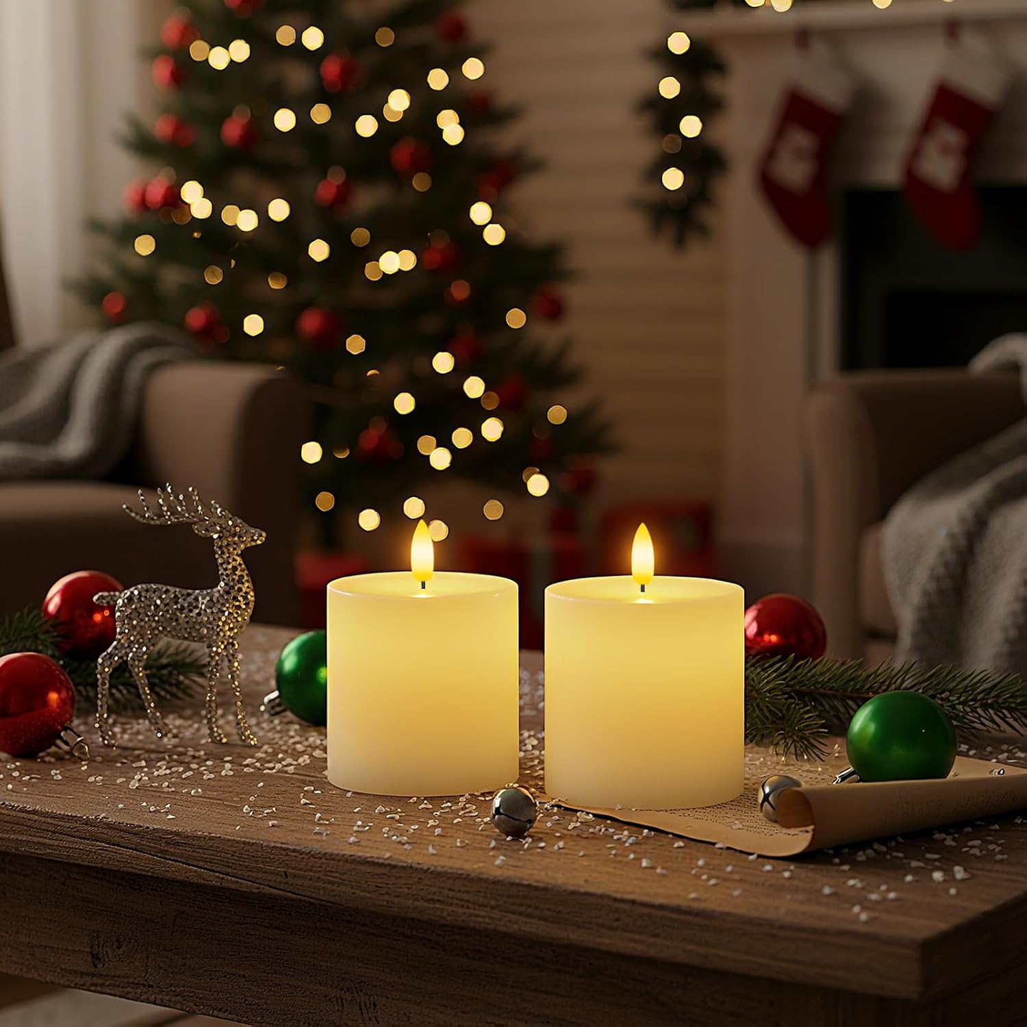 Homemory 3x3 White Flameless Candles Battery Operated with Remote Timer | Real Wax LED Pillar Candle with Realistic