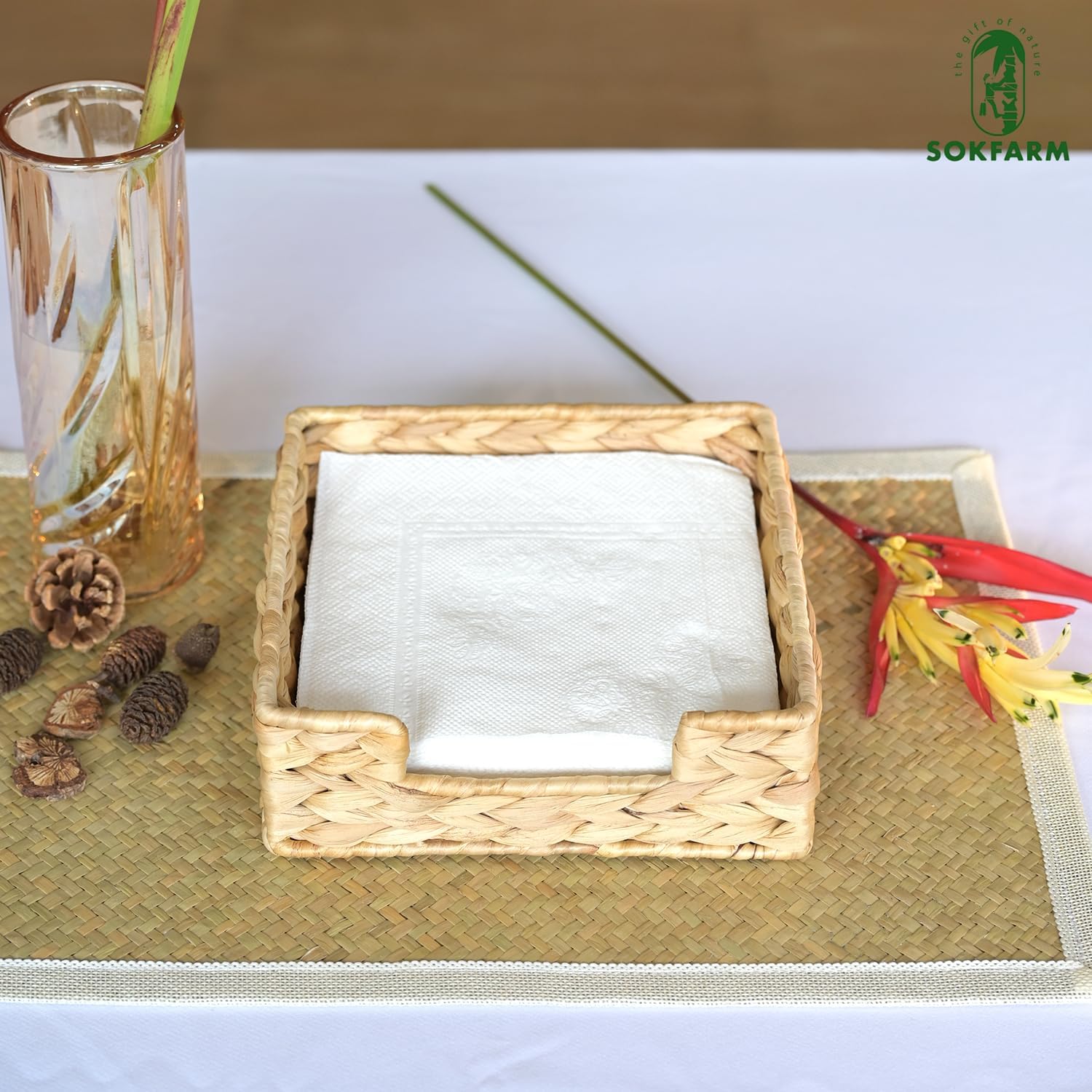 Square Wicker Tissue Tray for Dining Table