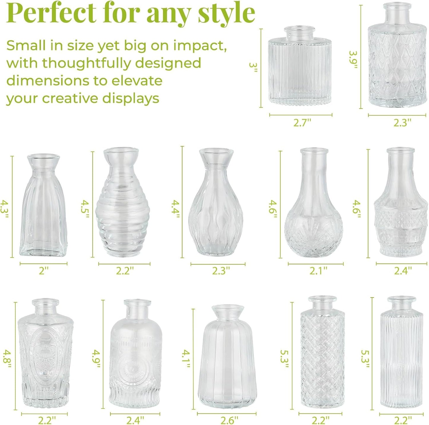 Glass Vase / Flower Vases / Clear / Set of 12