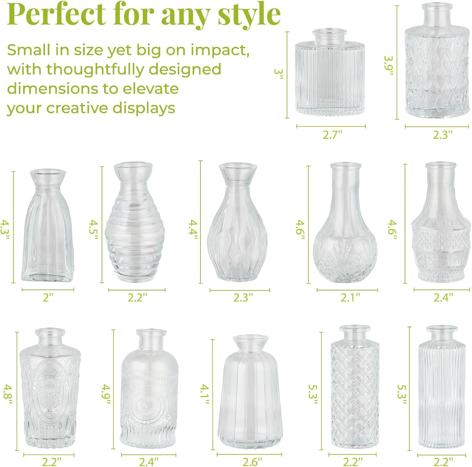 Glass Vase / Flower Vases / Clear / Set of 12