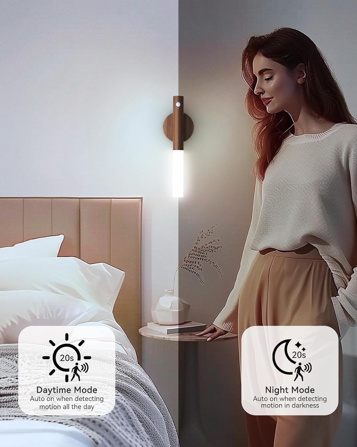 Battery-Operated Wall Sconce Wall Lights: 2200mAh Rechargeable Motion Sensor Magnetic Wireless Stairway Lights Portable