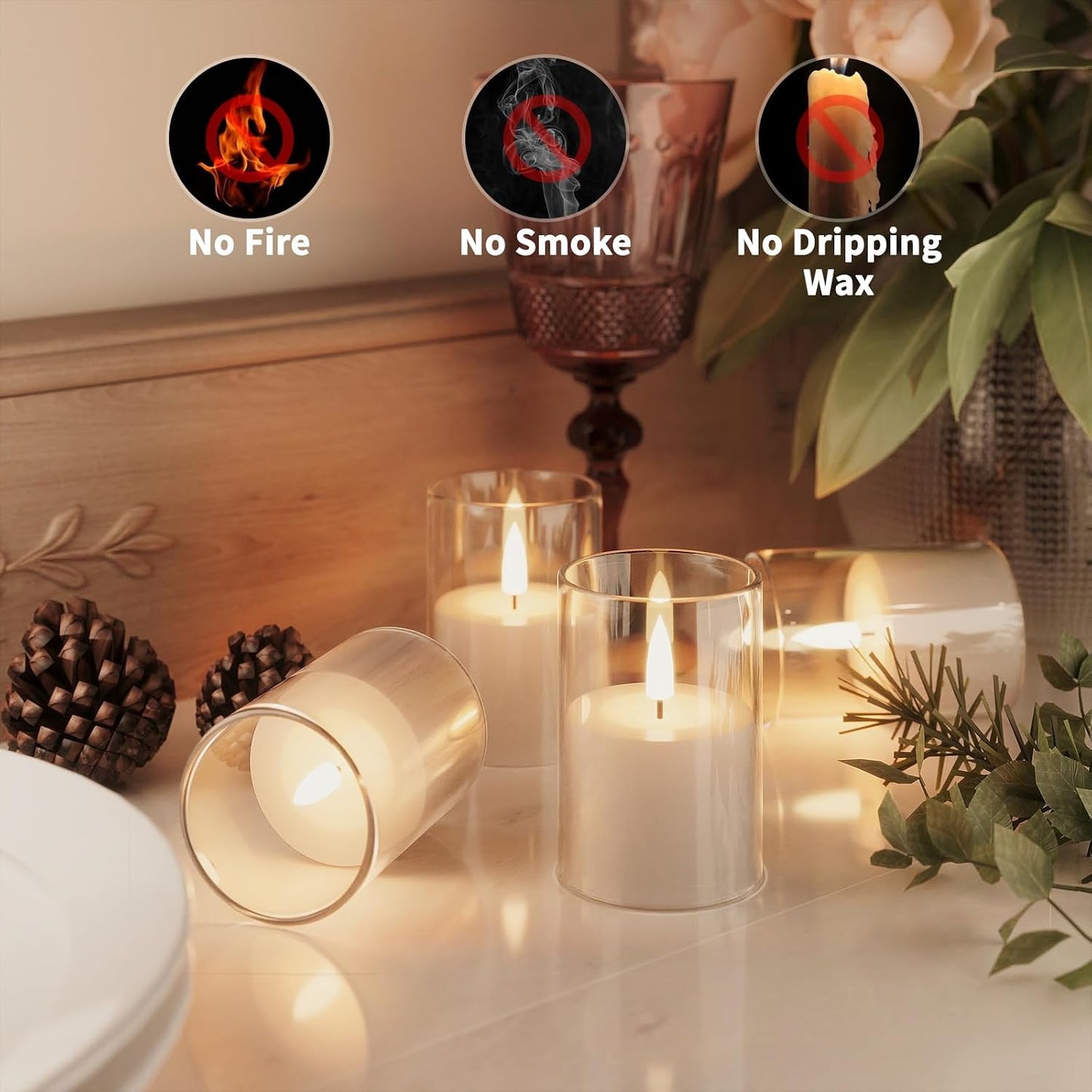 12Pack Flameless LED Candles, Remote & Timer, Battery Powered, Clear, 2"x3" | Small Pillar & Votive Candle with