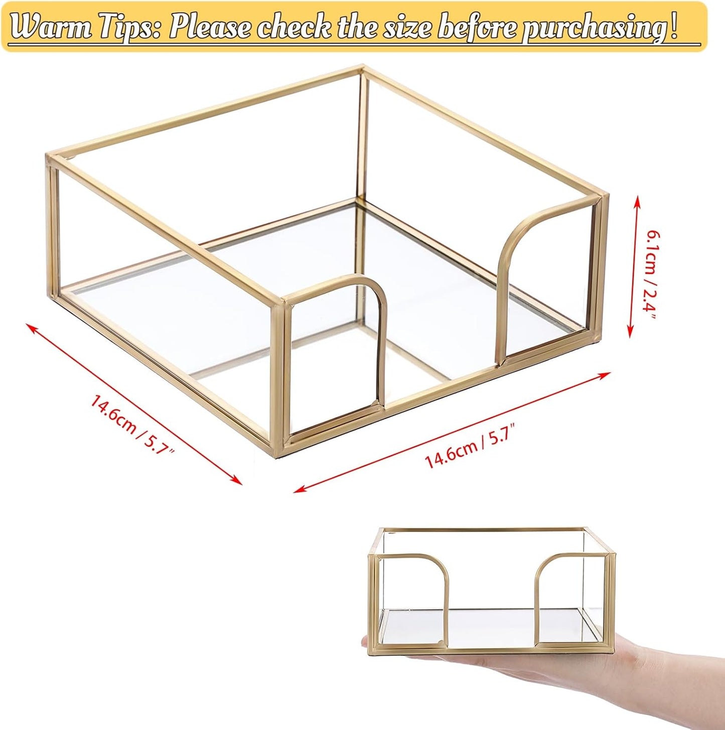 Cocktail-Sized Napkin Holder Square Glass Napkin Holder Table / 5.7 x 5.7 / Inch/cocktail / Gold