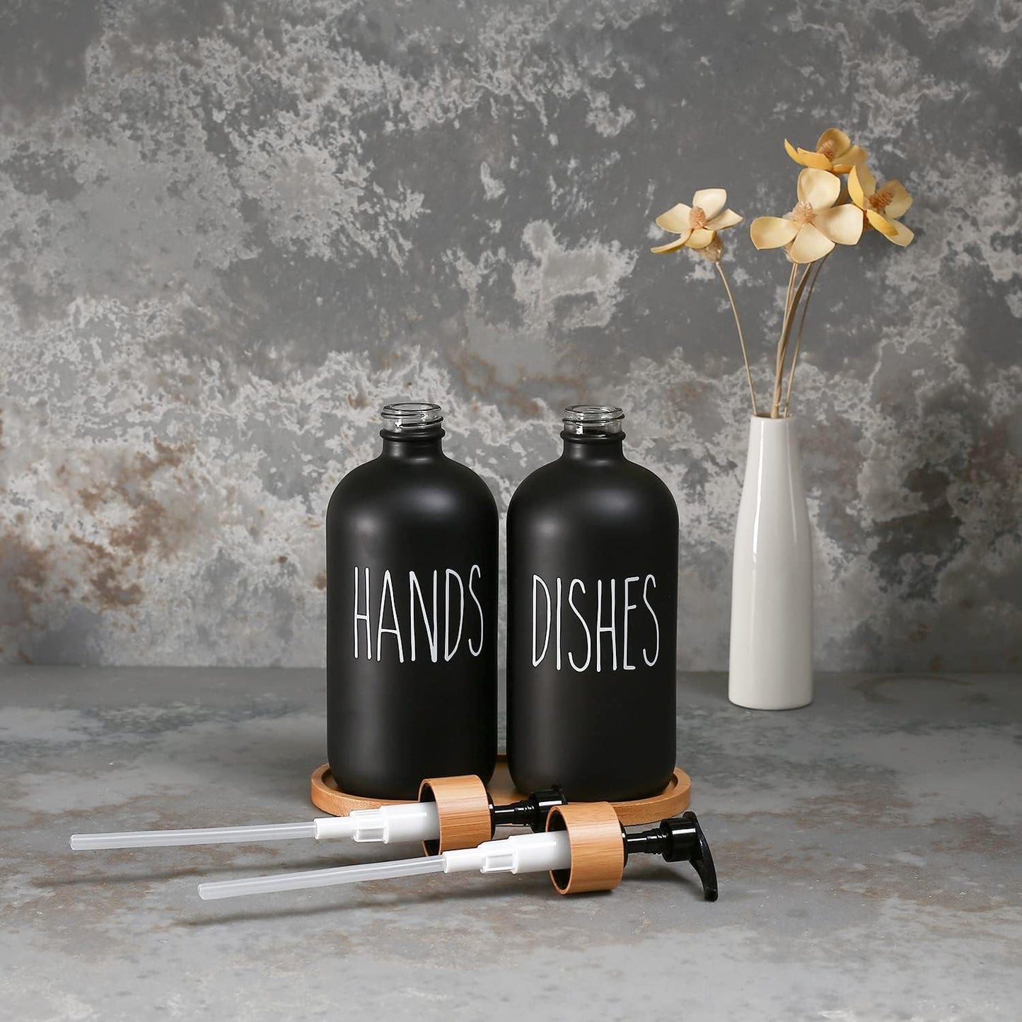 MOMEEMO Black Soap Dispenser Set, Contains Hand and Dish Soap Dispenser, Suitable for Kitchen Decor. (Black) | Contains