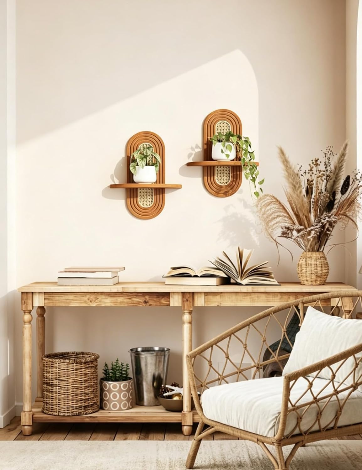 Boho Shelves Wall Decor / Walnut / Natural / Set of 2
