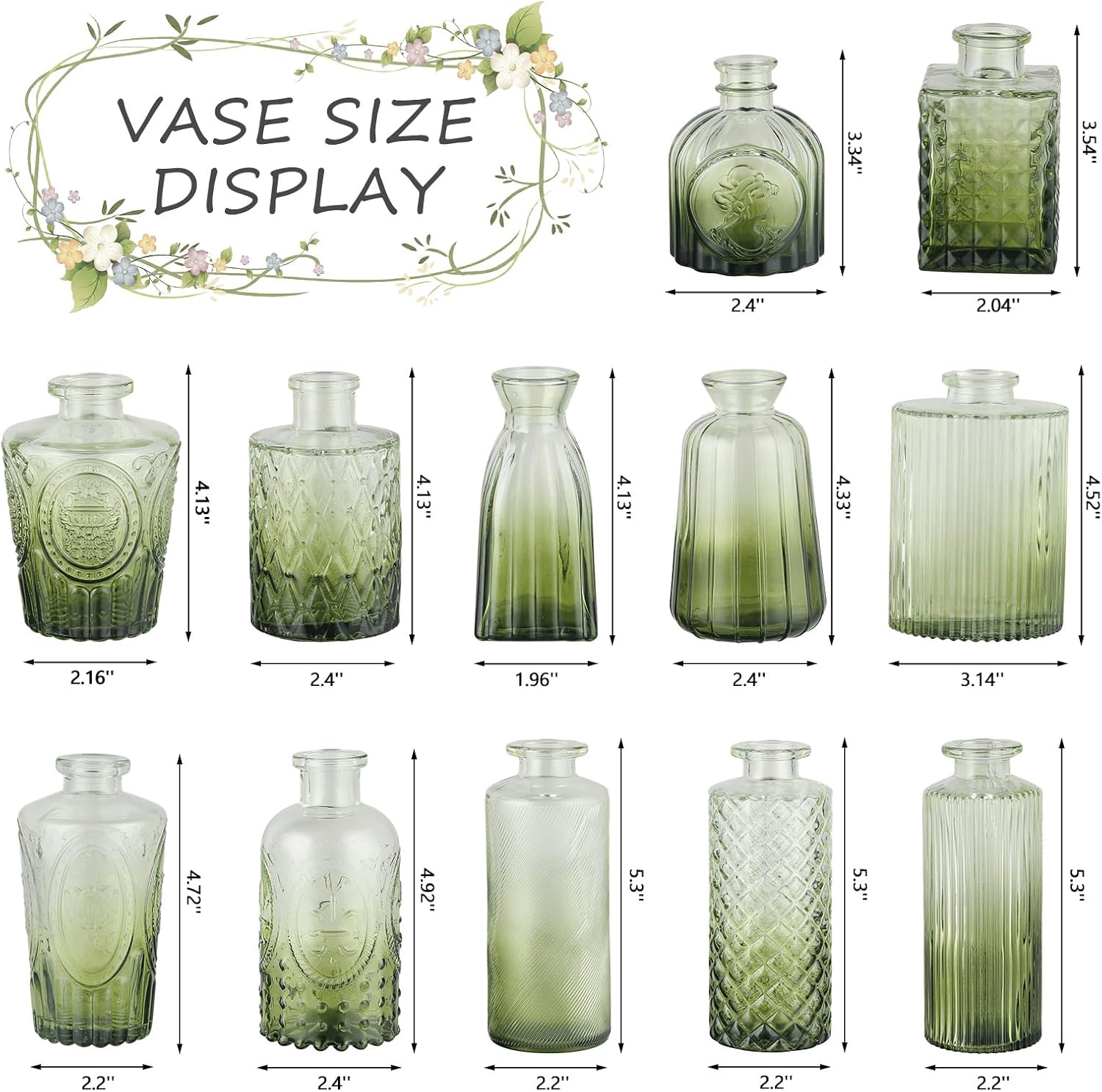 Glass Bud Vases Mini Flower Vase Small Vintage Vases for Centerpiece Table Wedding / Gradient Green