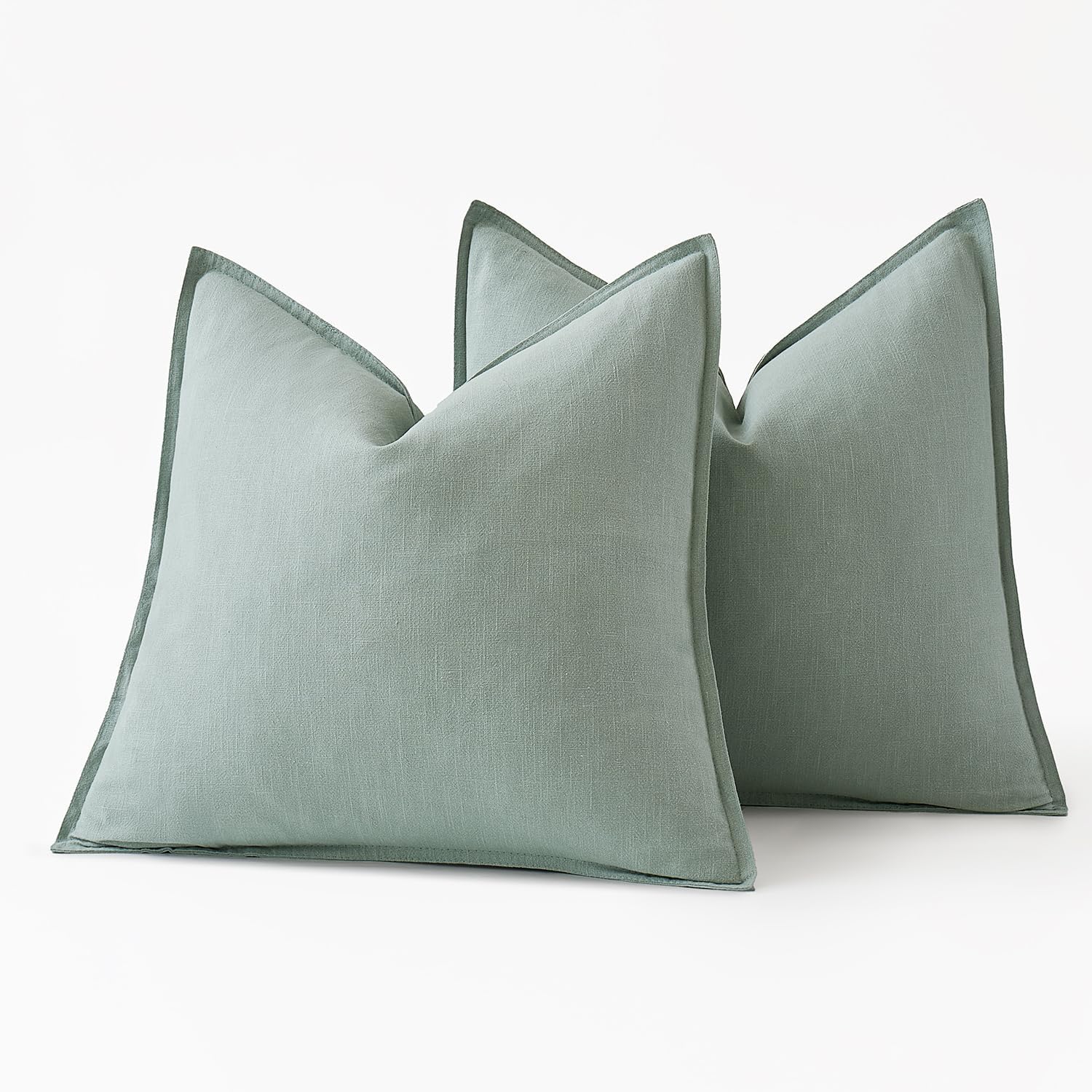 Decorative Linen Pillow Covers ​Boho Farmhouse​ ​Neutral Spring / 20 x 20 / Aqua Green / Set of 2