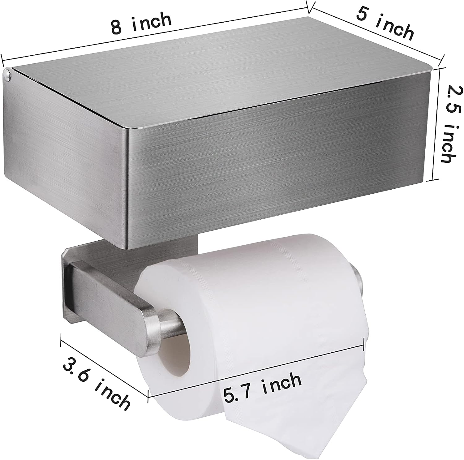 Adhesive Toilet Paper Holder with Shelf and Storage, Wall Mount Toilet Paper Roll Holder & Flushable Wipes Dispenser