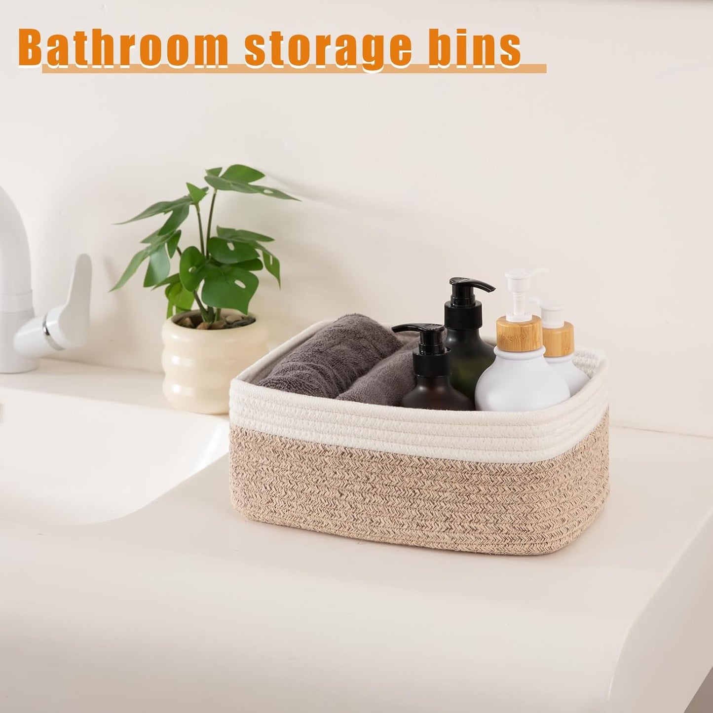 Small Bins / Organizer Baskets / Brown/white / 11.8"*7.8"*4.7 / Set of 4