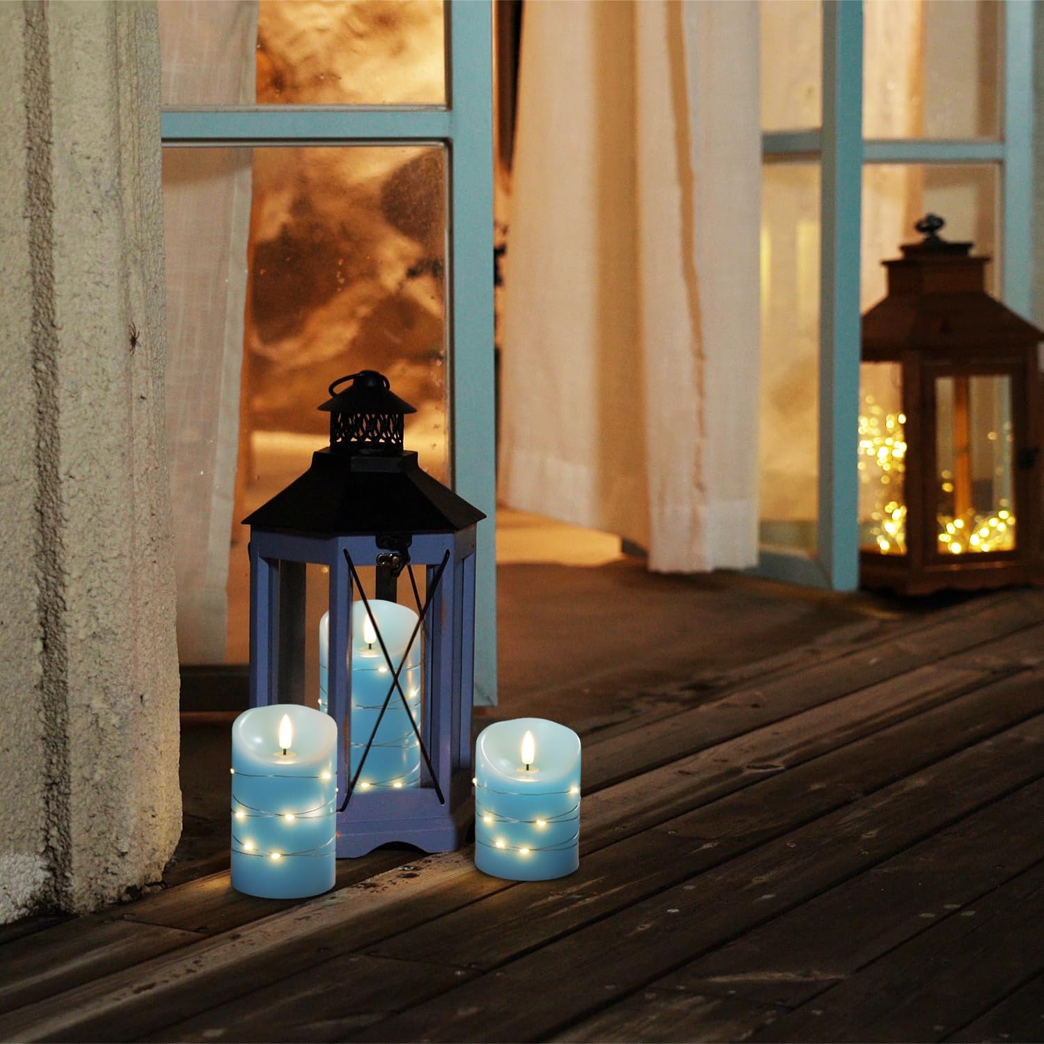 Homemory Flameless Candles with String Lights, 3 Pack Embedded Fairy String Lights LED Candles, Electric Flickering