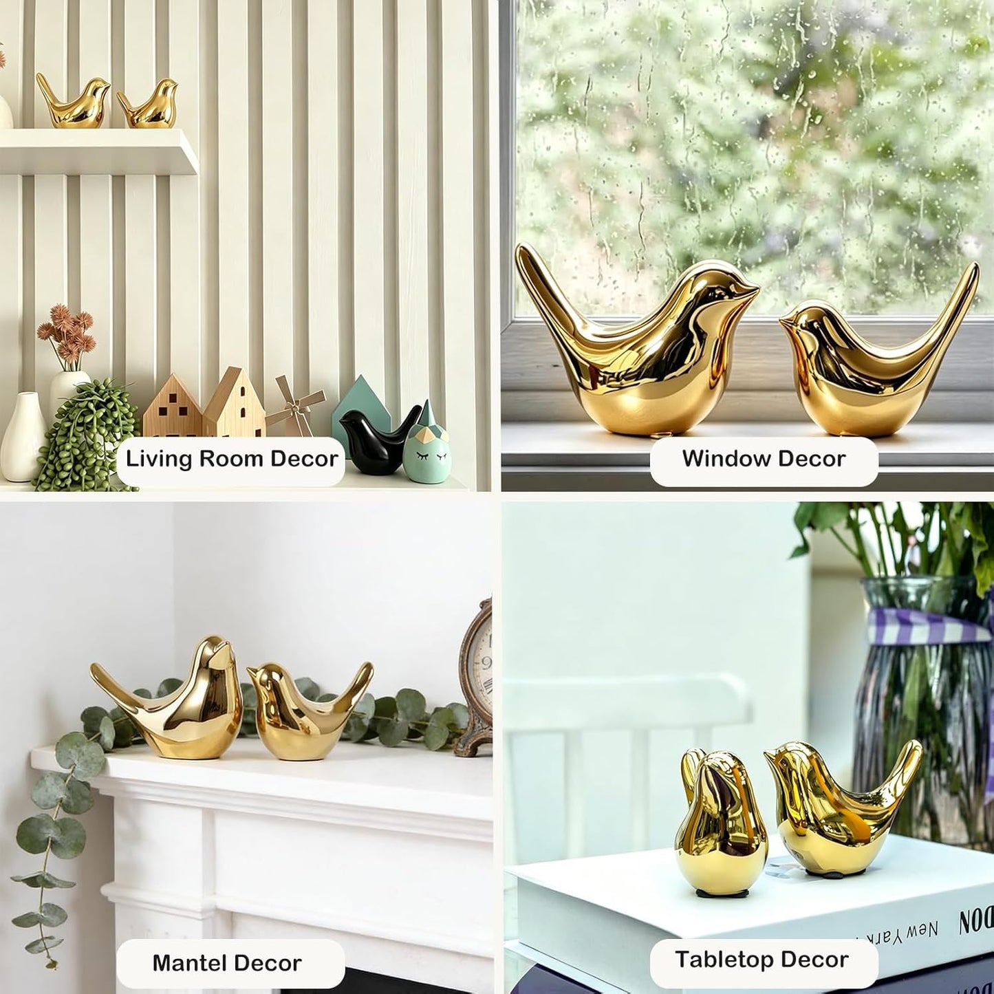 Small Birds Animal Statues Bird Figurines Knick Knacks Home Decor / Goldbirds / Gold / Set of 2