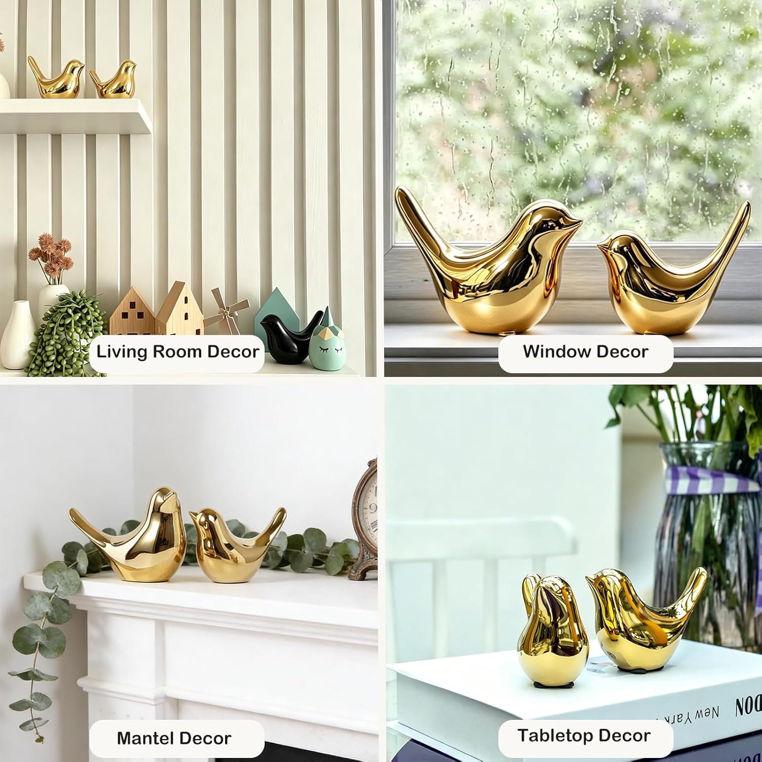 Small Birds Animal Statues Bird Figurines Knick Knacks Home Decor / Goldbirds / Gold / Set of 2