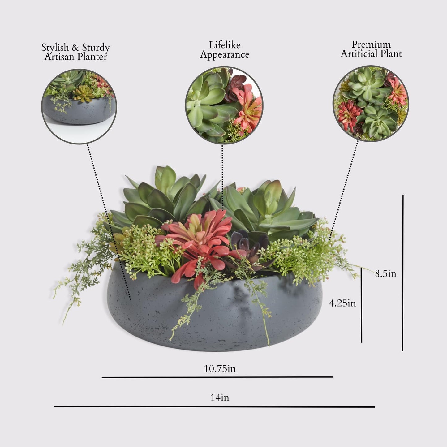 Artificial Indoor Plant Enhances Interior Design / 14" Round Grey Planter