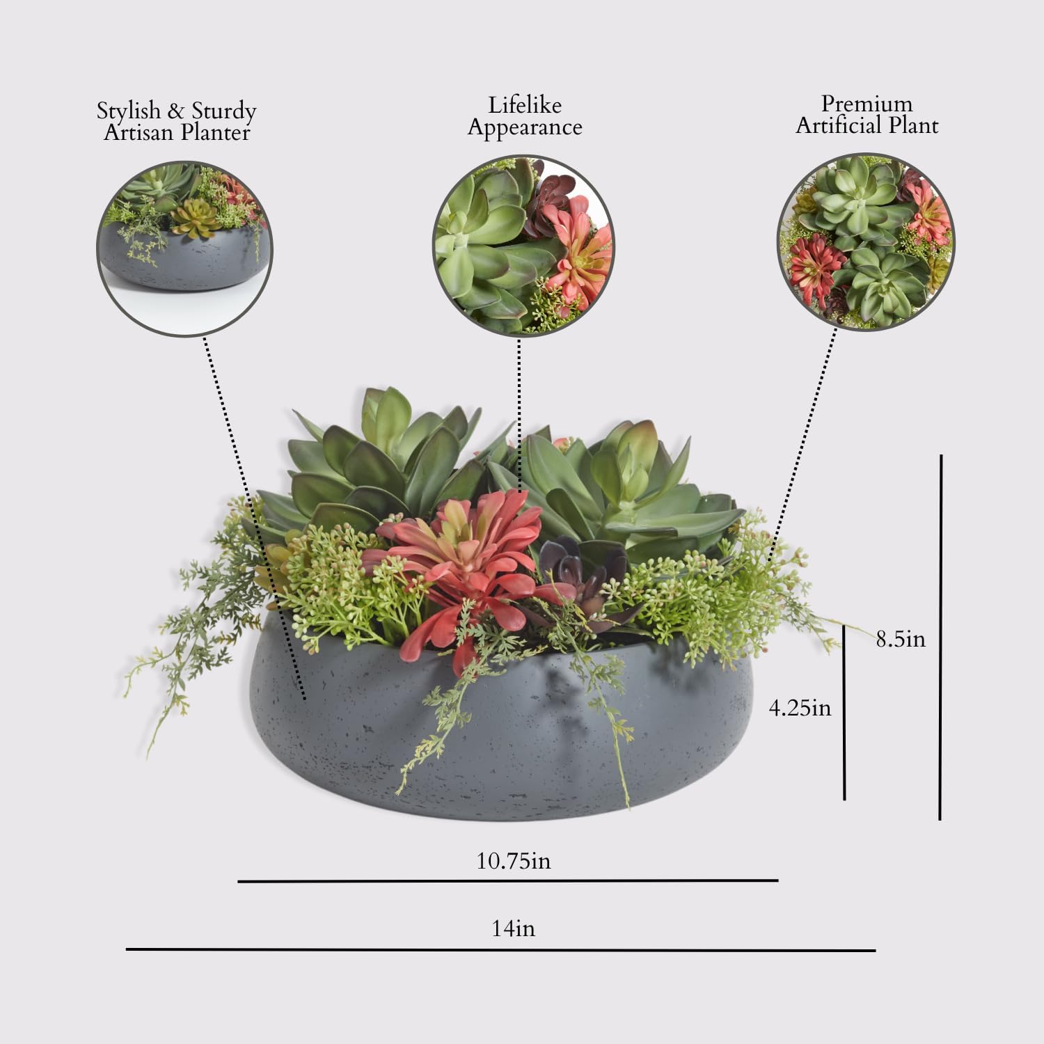 Artificial Indoor Plant Enhances Interior Design / 14" Round Grey Planter