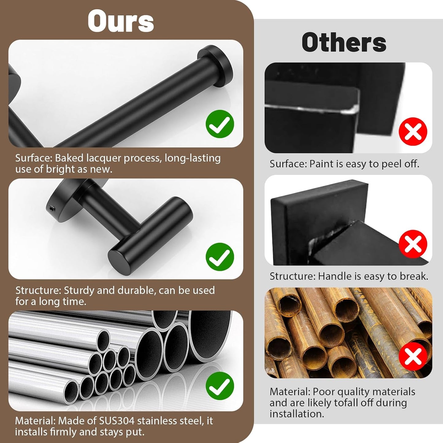 6 Pieces Matte Black Towel Bar Bathroom Hardware Set, 23.6Inch Matte Black Bathroom Accessories Towel Holder Set