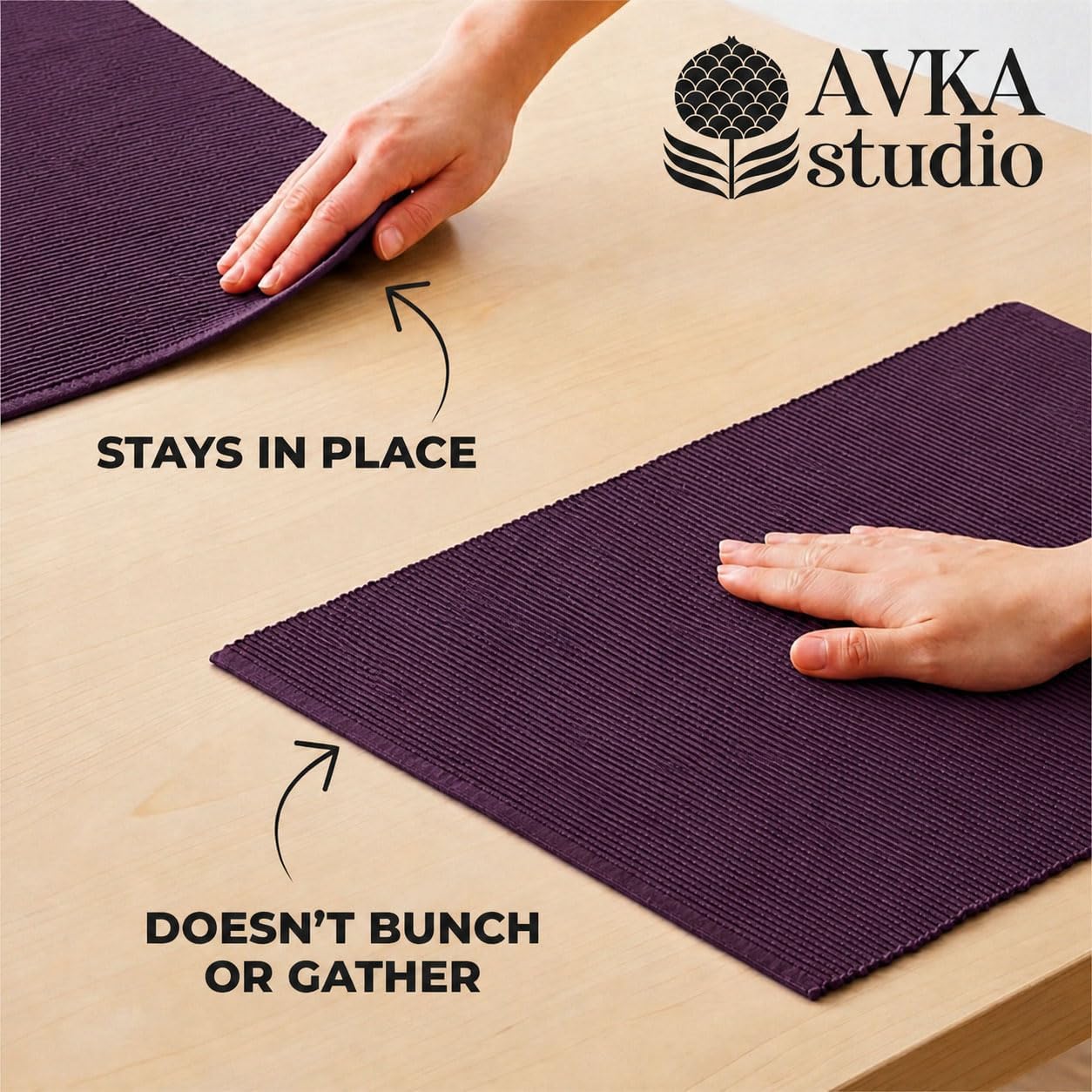 100% Cotton Ribbed Placemats - Set of 8-13 x 19 Inches - Dark Purple - Everyday Cloth Table Mats - Thick Construction