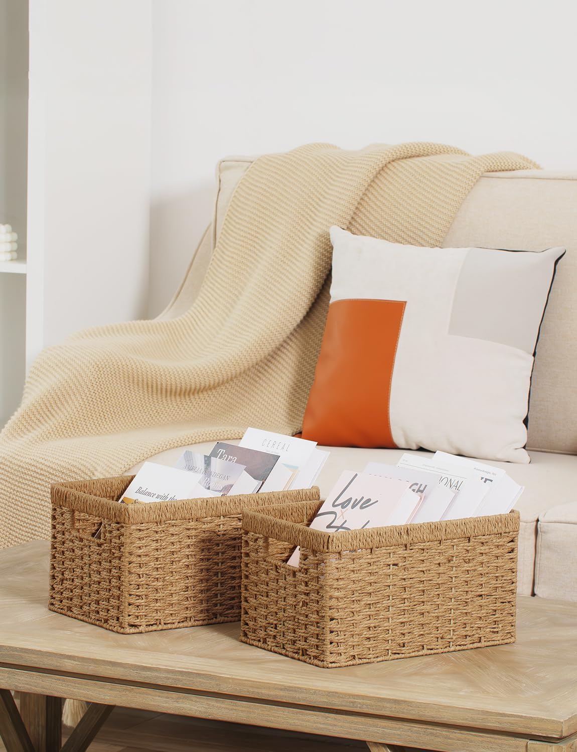 Rectangular Wicker Baskets / Light Brown / 2 x 13