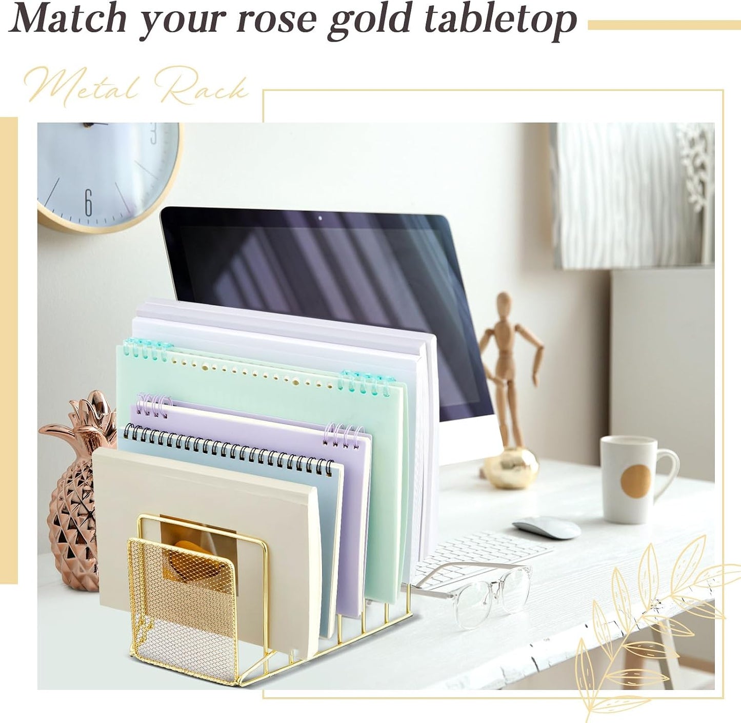 2 Pcs 7 Section Wire File Organizer for Desk, Metal Mesh Incline File Holder, Letter & Magazine Folder Rack, Desktop