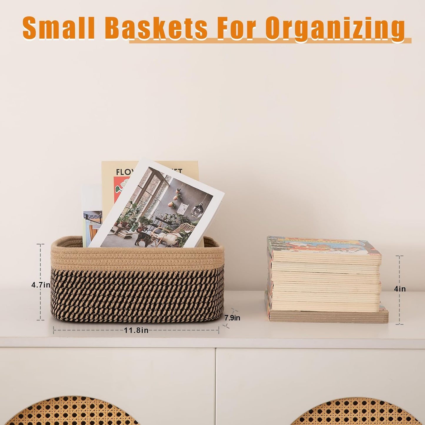 Small Bins / Organizer Baskets / Black/yellow / 11.8"*7.8"*4.7 / Set of 4