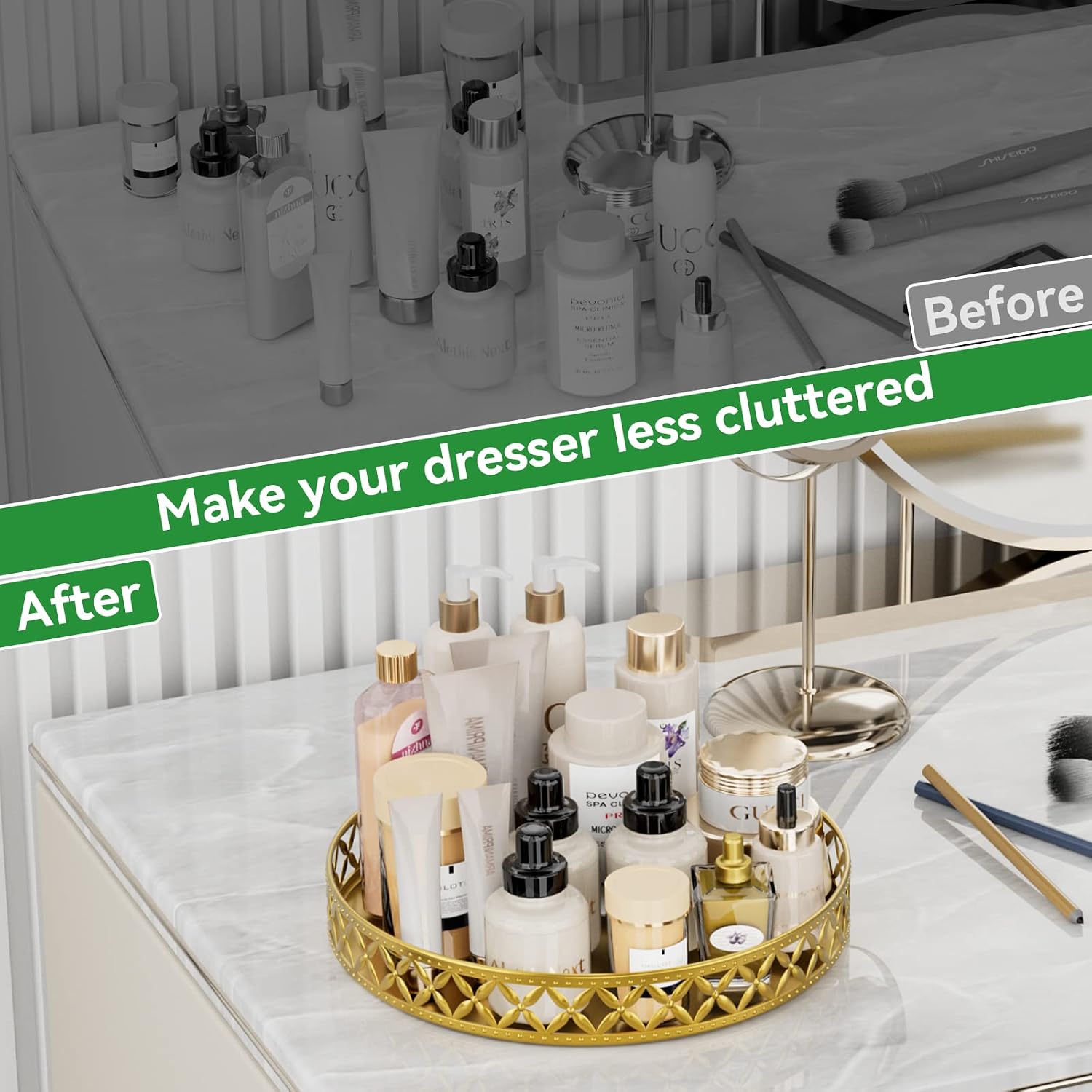 Bathroom Counter Vanity Tray / Floral-gold