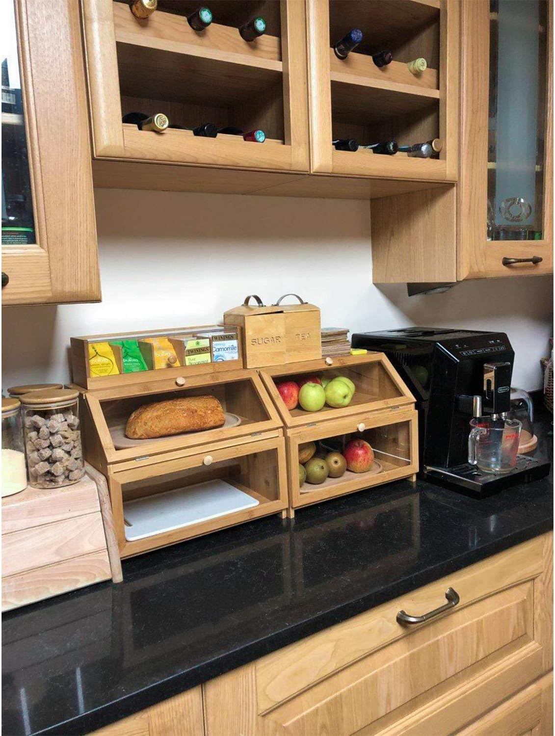 HOMEKOKO Double Layer Bread Box for Kitchen Countertop, Natural Bamboo | Keeps Bread Fresh 3-4 Days, Large Capacity