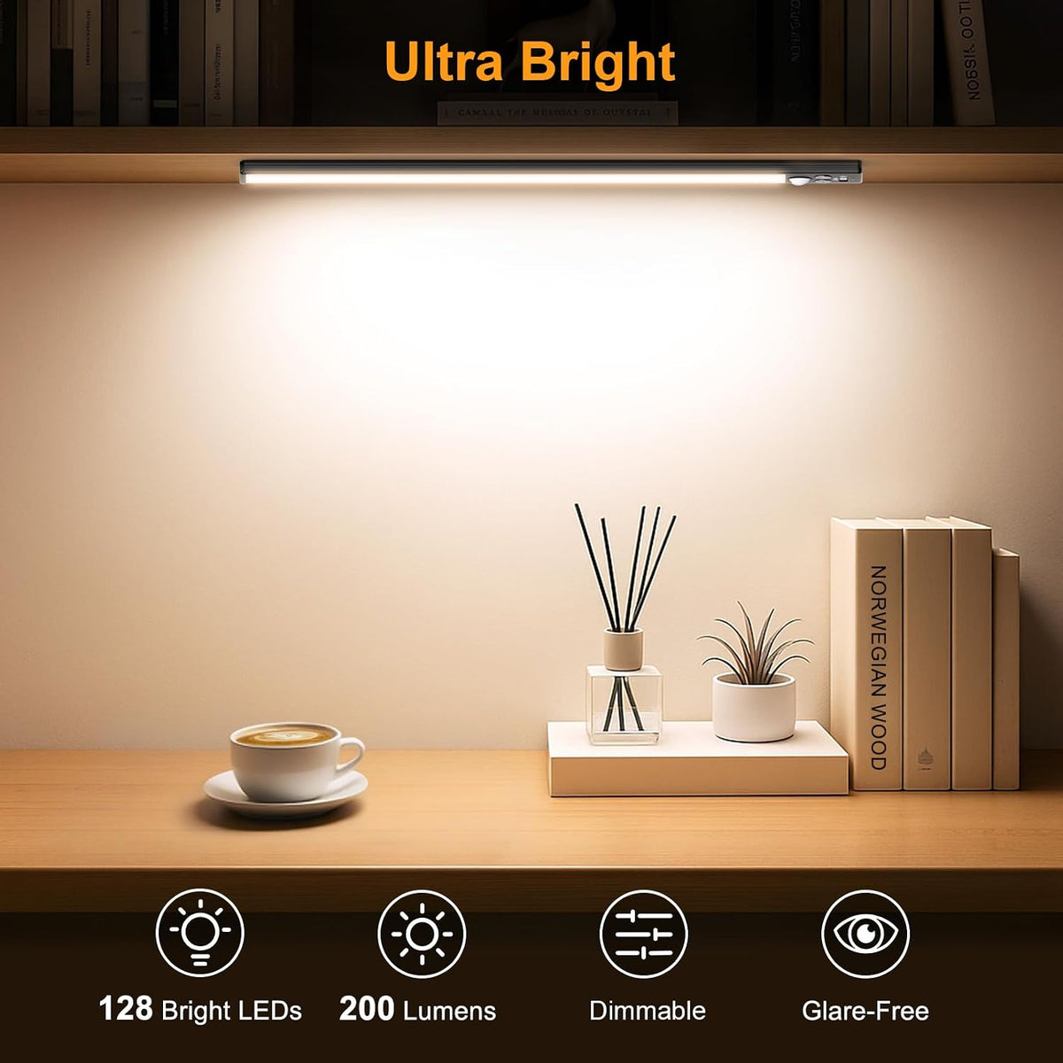 Gritin 14.7inch Under Cabinet Lighting Rechargeable 2 Pack | 3 Color Temps & 5 Brightness,Super Bright,4 Modes,Motion